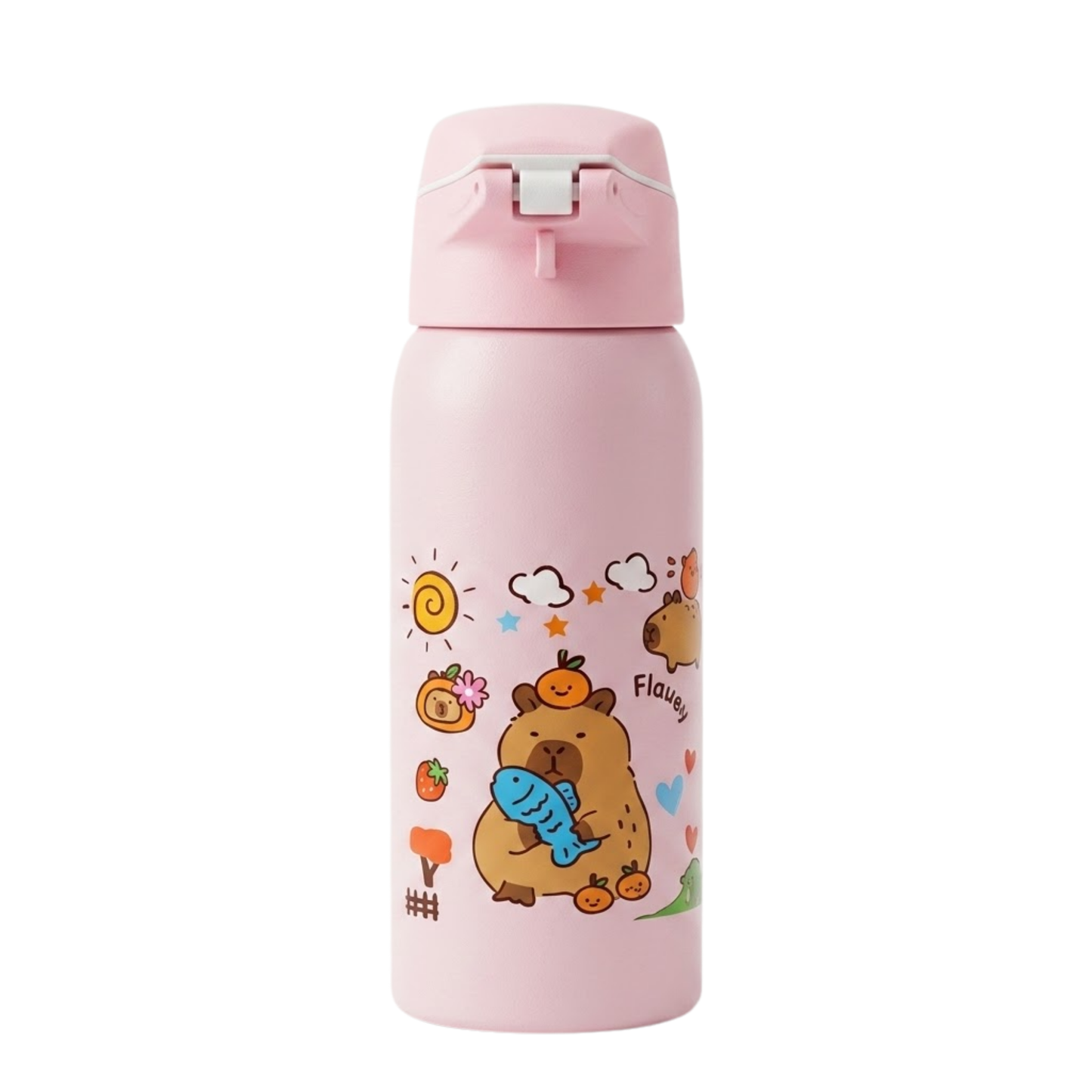 350ml Capybara Kids Stainless Steel Water Bottle with Flip Top Lid