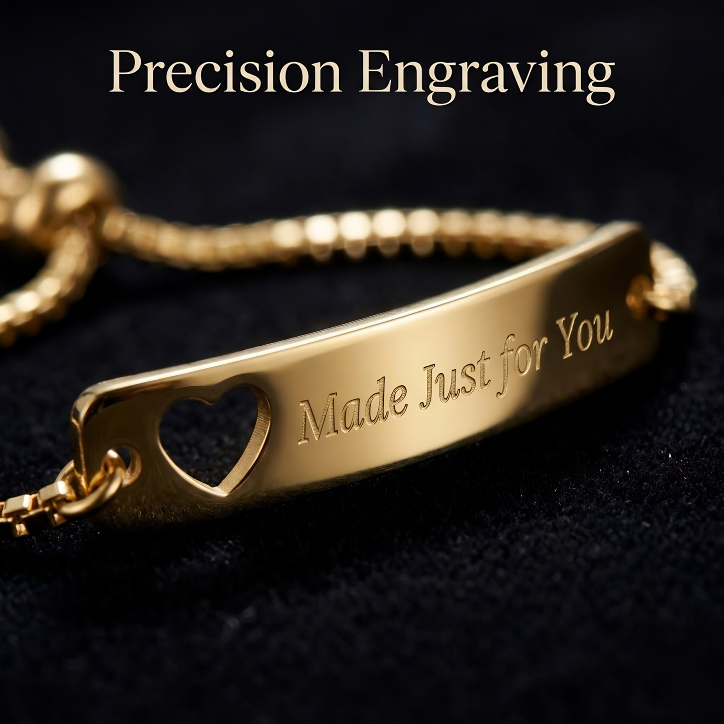 Personalized Stainless Steel Adjustable Bar Bracelet with Heart Cutout, Laser Engraved Name or Message, Custom Jewelry Gift for Men & Women