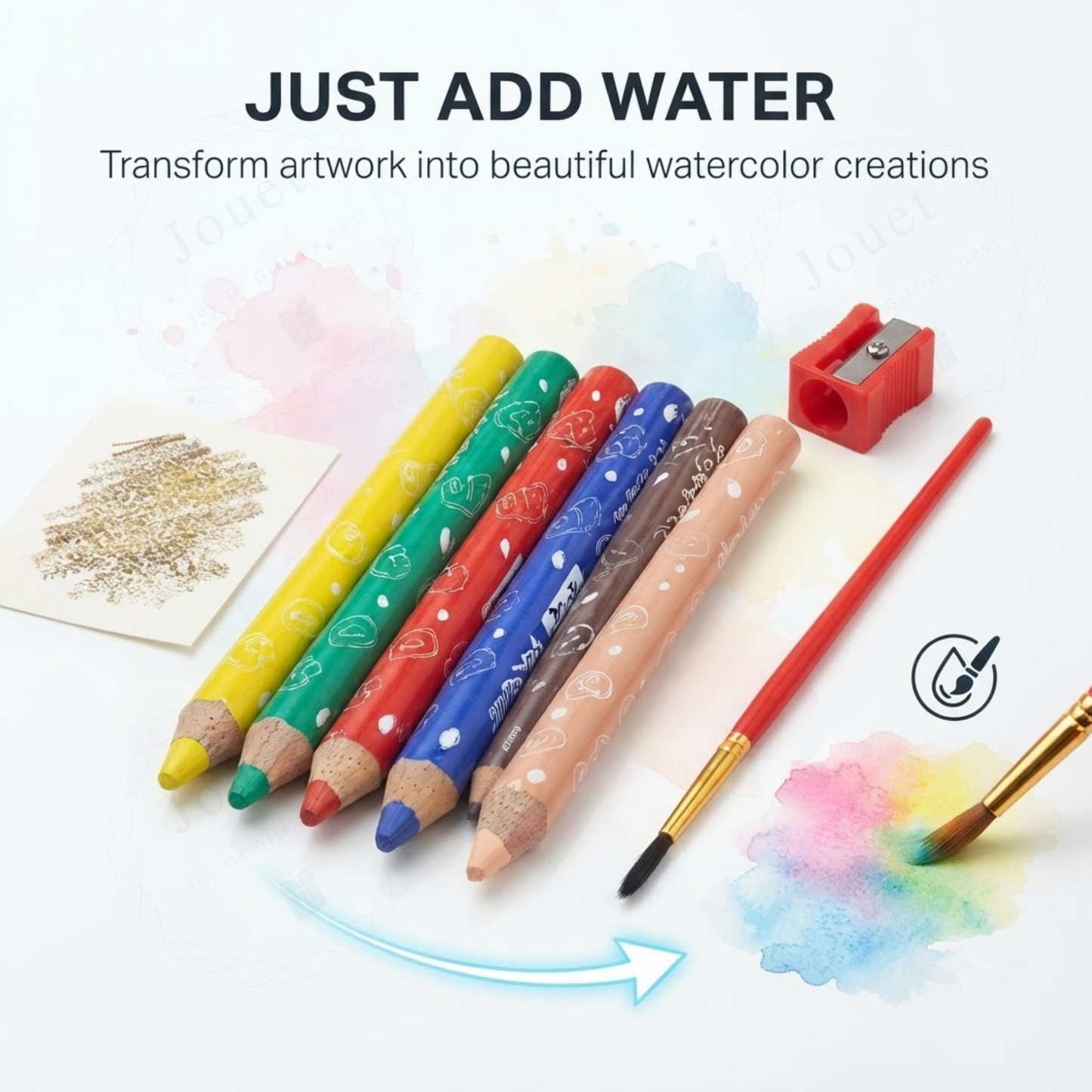 Kids 3-in-1 Watercolor Pencil Set | 6 Colors with Paintbrush & Sharpener
