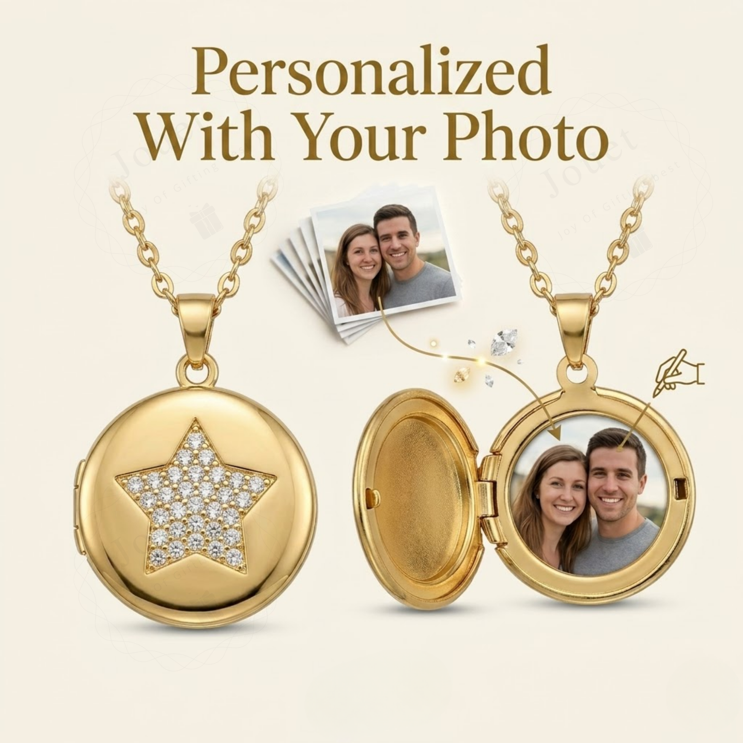 Personalized Photo Locket Necklace for Women with Crystal Star Design, Stainless Steel Waterproof Custom Picture Pendant Gift for Her