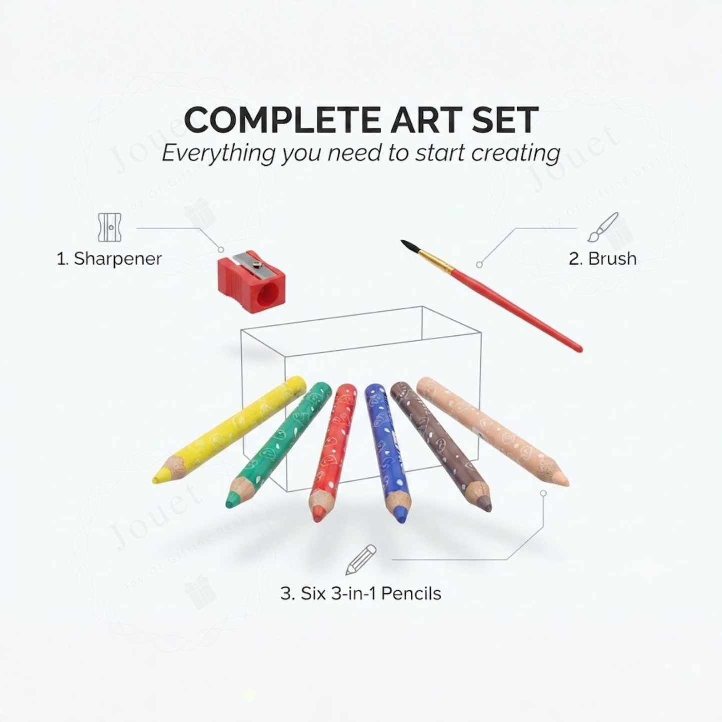 Kids 3-in-1 Watercolor Pencil Set | 6 Colors with Paintbrush & Sharpener