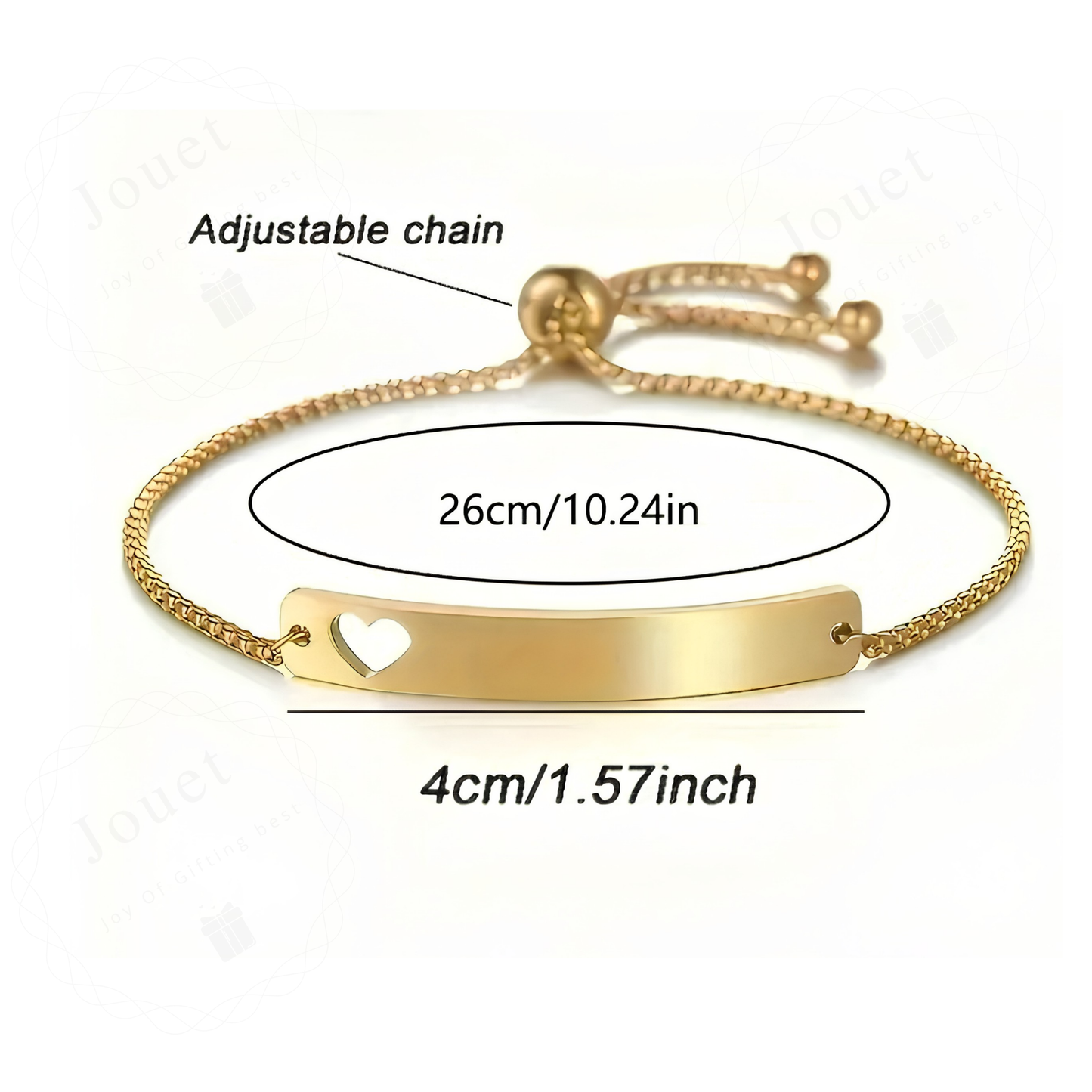 Personalized Stainless Steel Adjustable Bar Bracelet with Heart Cutout, Laser Engraved Name or Message, Custom Jewelry Gift for Men & Women