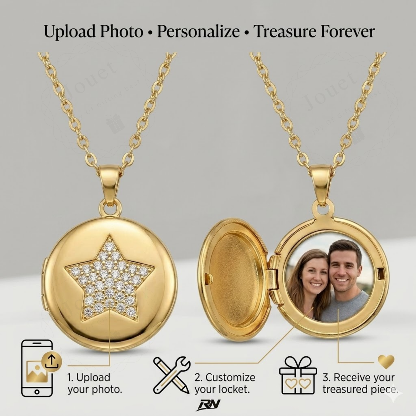 Personalized Photo Locket Necklace for Women with Crystal Star Design, Stainless Steel Waterproof Custom Picture Pendant Gift for Her