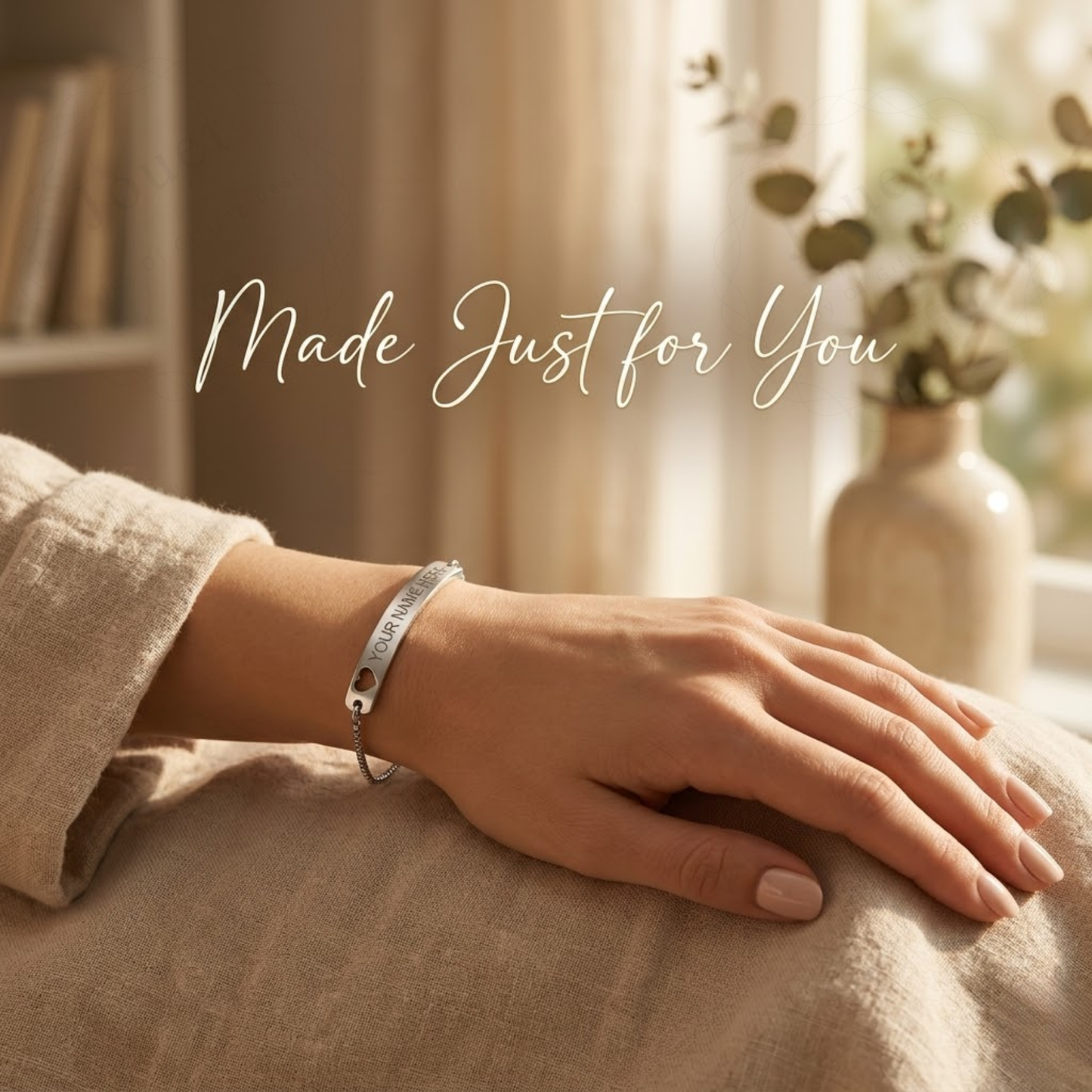 Personalized Stainless Steel Adjustable Bar Bracelet with Heart Cutout, Laser Engraved Name or Message, Custom Jewelry Gift for Men & Women