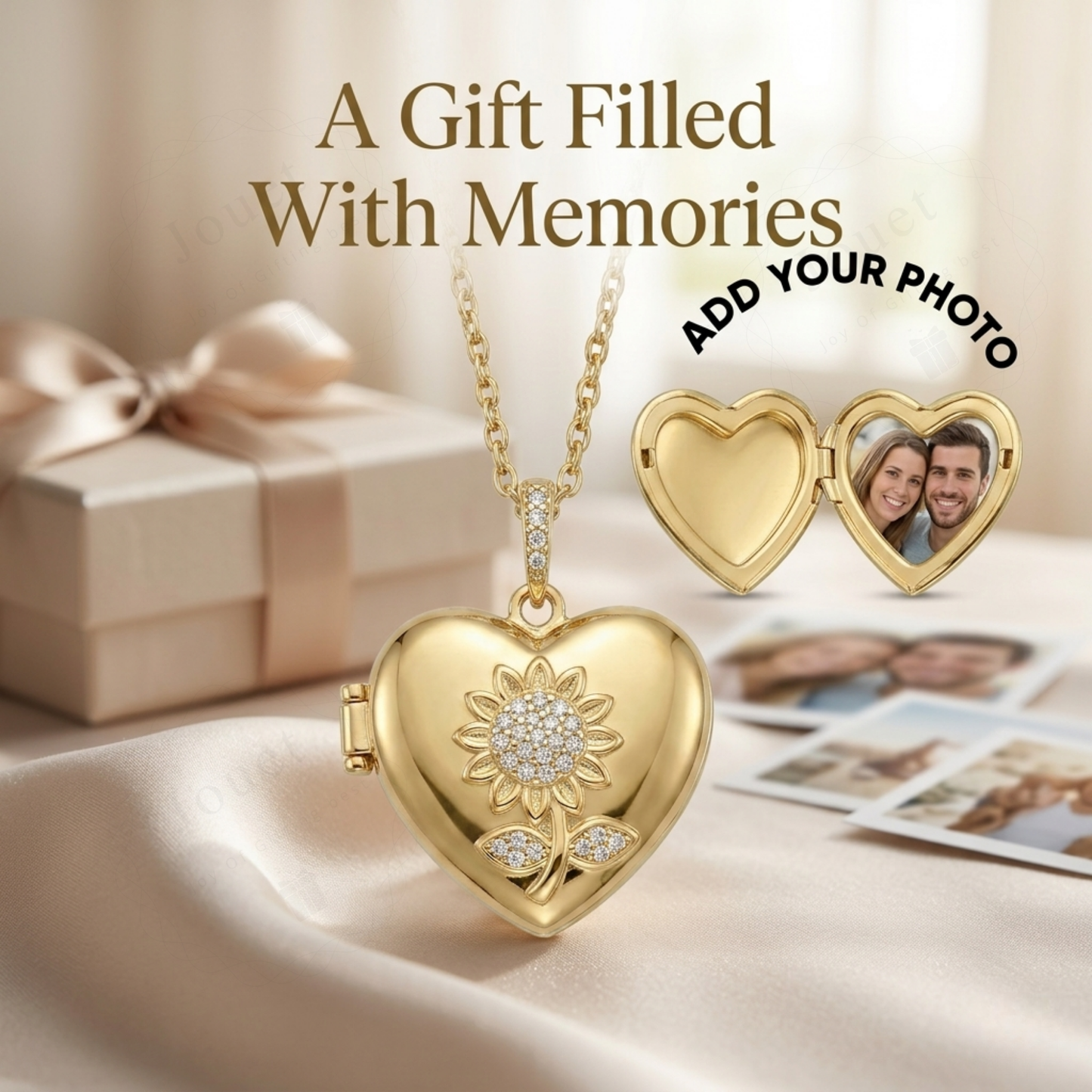 Personalized Heart Photo Locket Necklace for Women with Crystal Sunflower Design, Stainless Steel Waterproof Jewelry Gift for Her