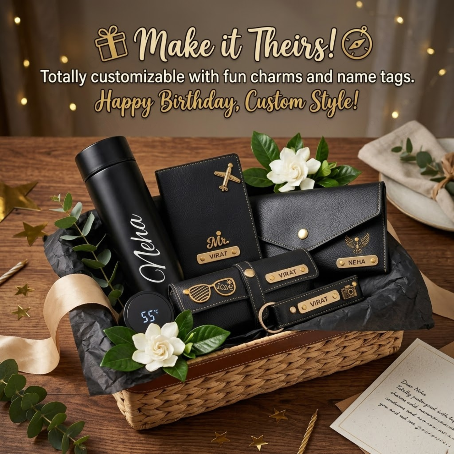 Personalized Wallet & Purse Gift Set for Women with Smart Bottle & Name Charm