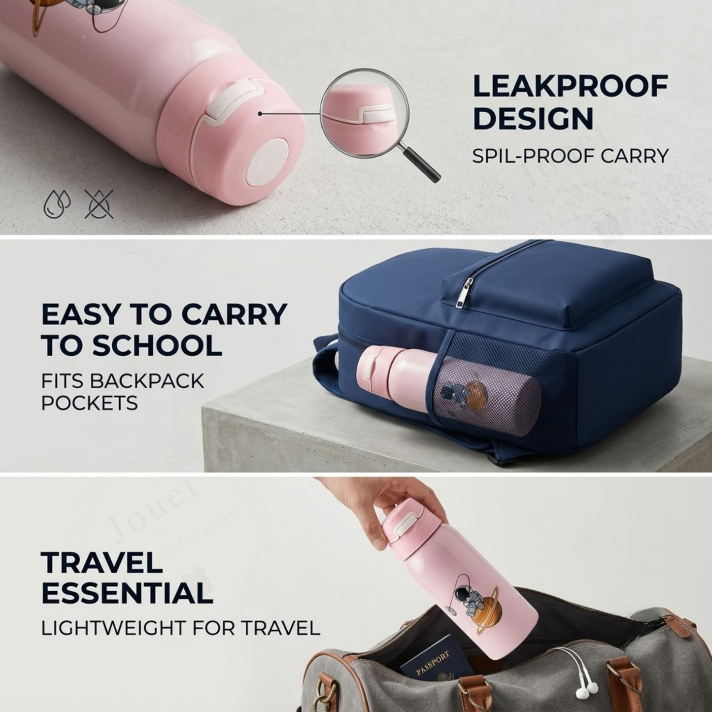 350ml Stainless Steel Kids Sipper Bottle with Flip Top Lid for School & Travel - Space design