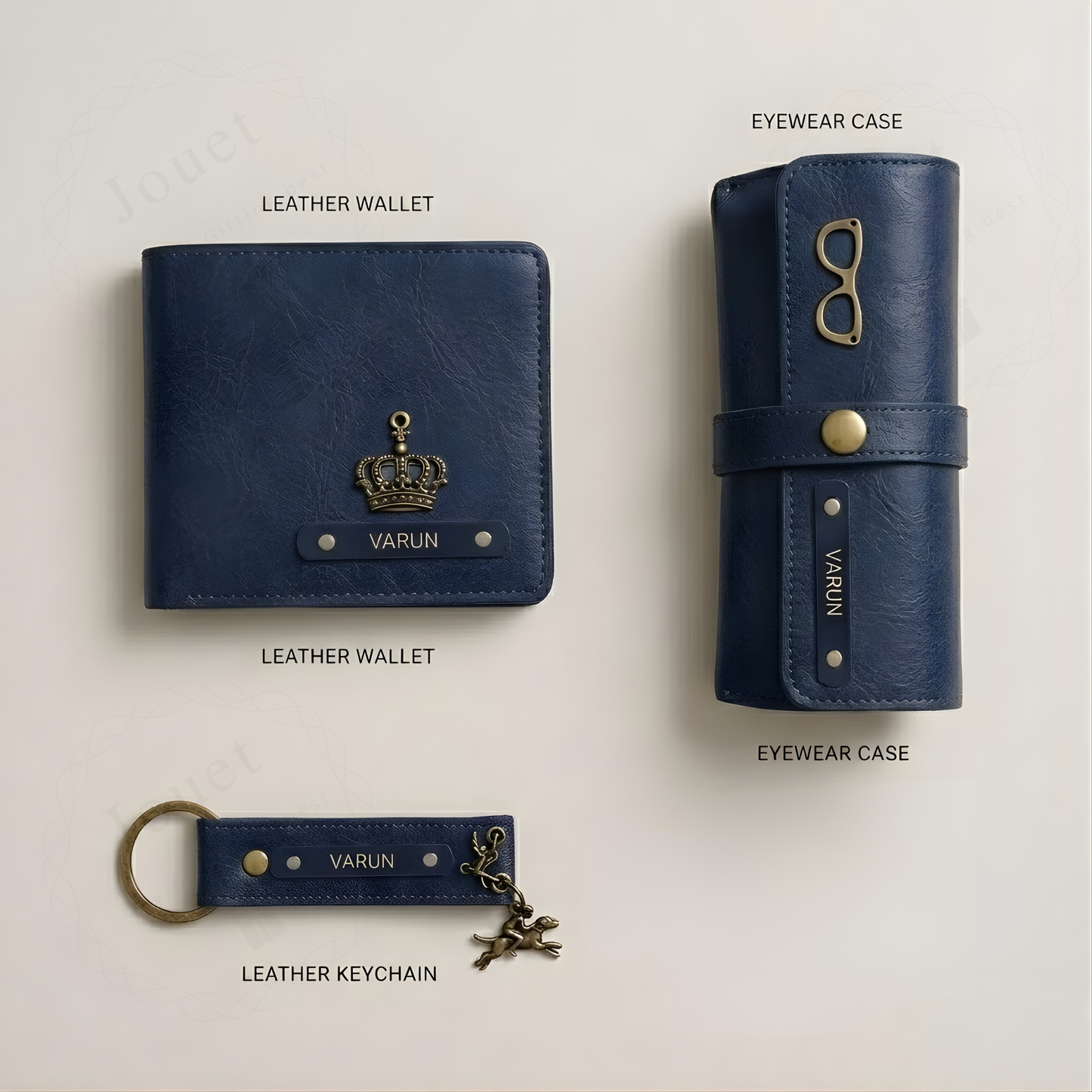 Personalized Men’s Leather Gift Set with Bi-Fold Wallet, Eyewear Case & Keychain, Custom Name Engraved Accessories Combo