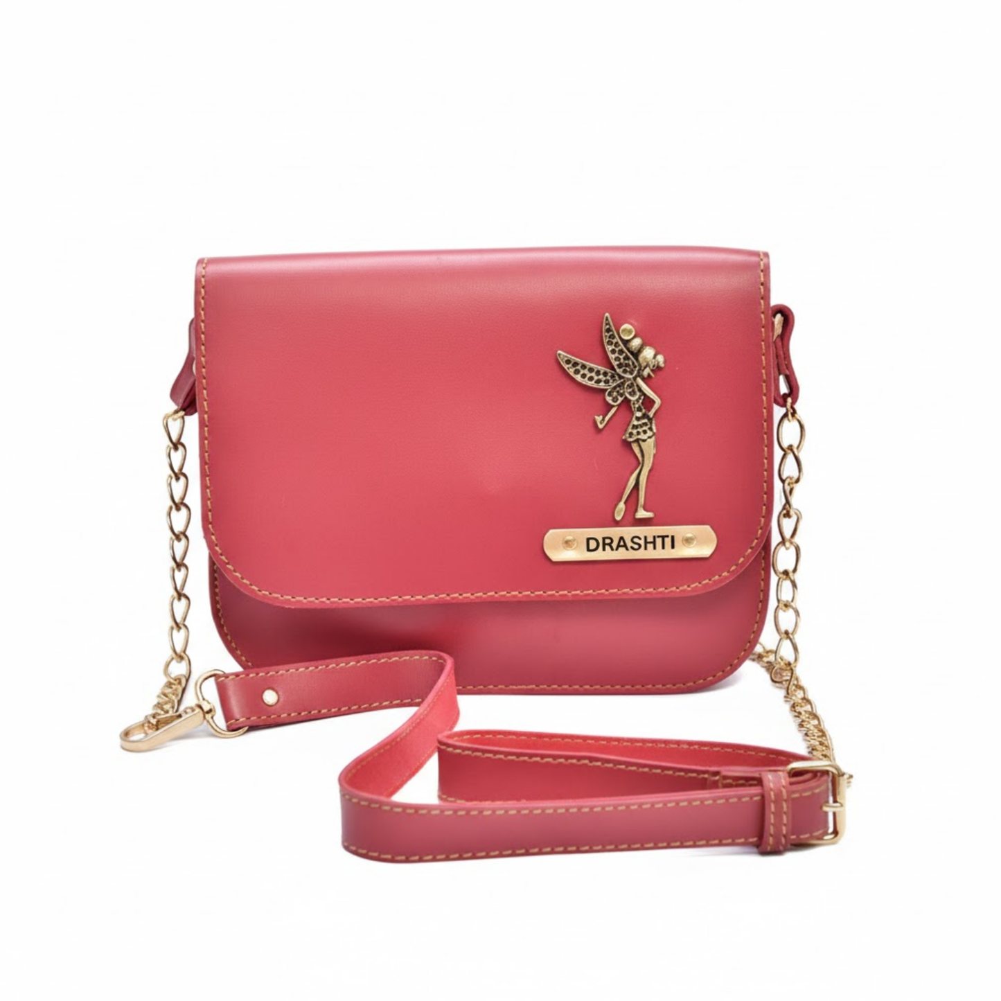 Personalized Faux Leather Sling Bag for Women with Custom Name & Charm, Mini Crossbody Bag with Chain Strap, 19.5 x 6 x 16.5 cm