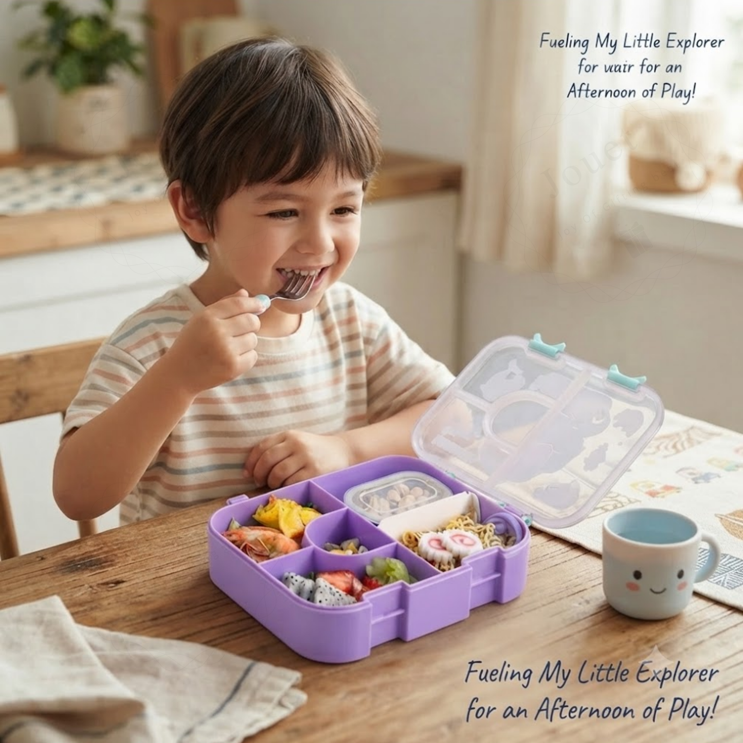 1400ml Bento Lunch Box | 4 Grid Leakproof Food Container with Bowl & Spoon