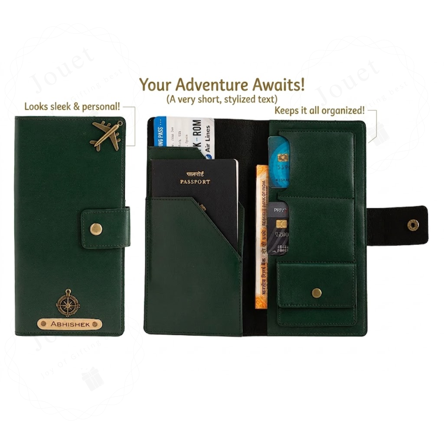Personalised Travel Wallet, Faux Leather, with Name Plate and Charms, Passport Organiser