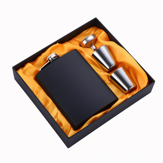 Personalized Black Stainless Steel Hip Flask Gift Set – 210ml Engraved Flask with 2 Shot Glasses & Funnel