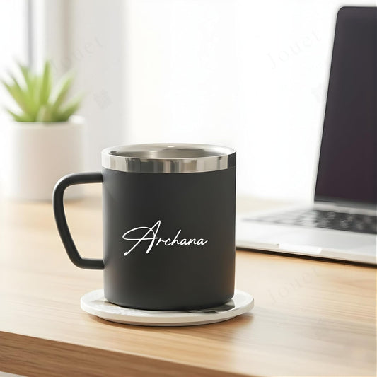Personalised Stainless Steel Mug with Custom Engraving – 240ml, Black