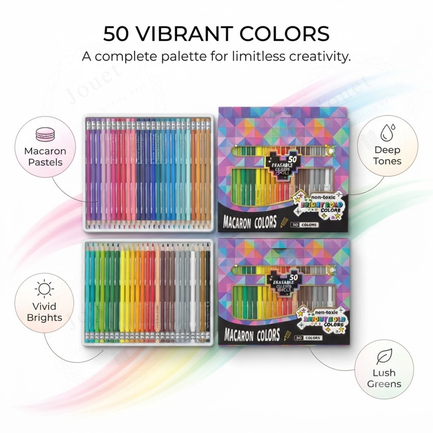 50-Piece Erasable Colored Pencils Set | Pre-Sharpened Non-Toxic Coloring Pencils with Built-In Erasers