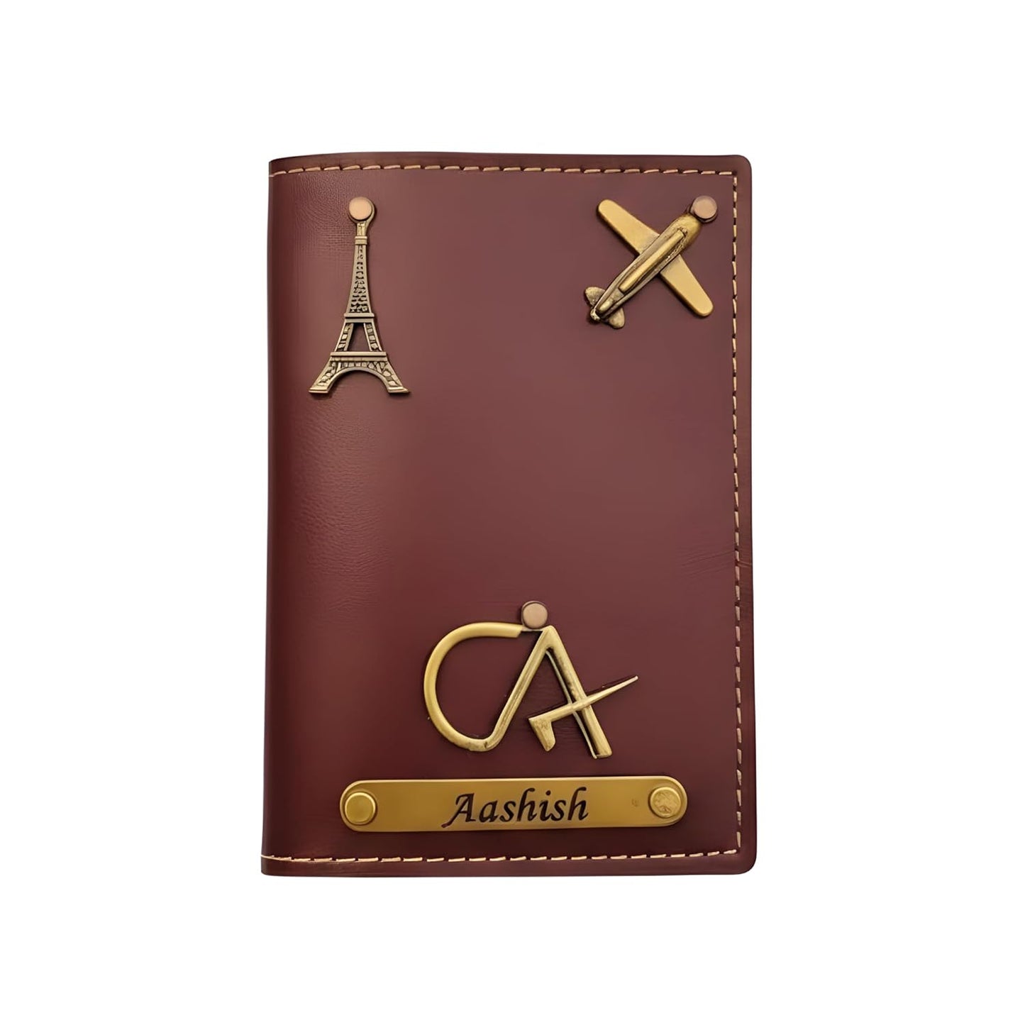 Custom Name Passport Holder with Travel Charms, Slim Faux Leather Cover for Cards & Travel Documents