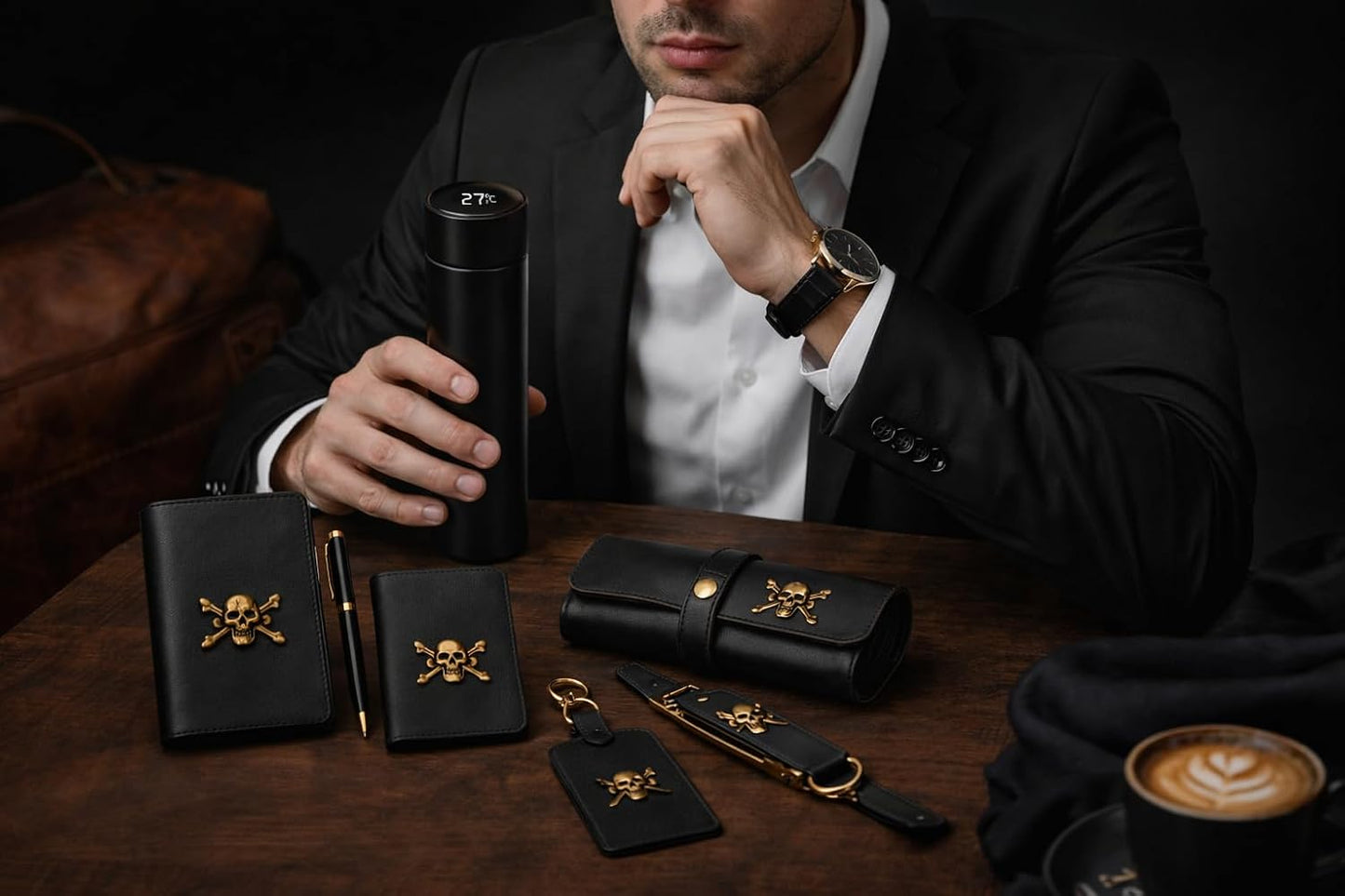 Premium Personalized Corporate Gift Set for Men with Smart Bottle, Wallet & Travel Organizer