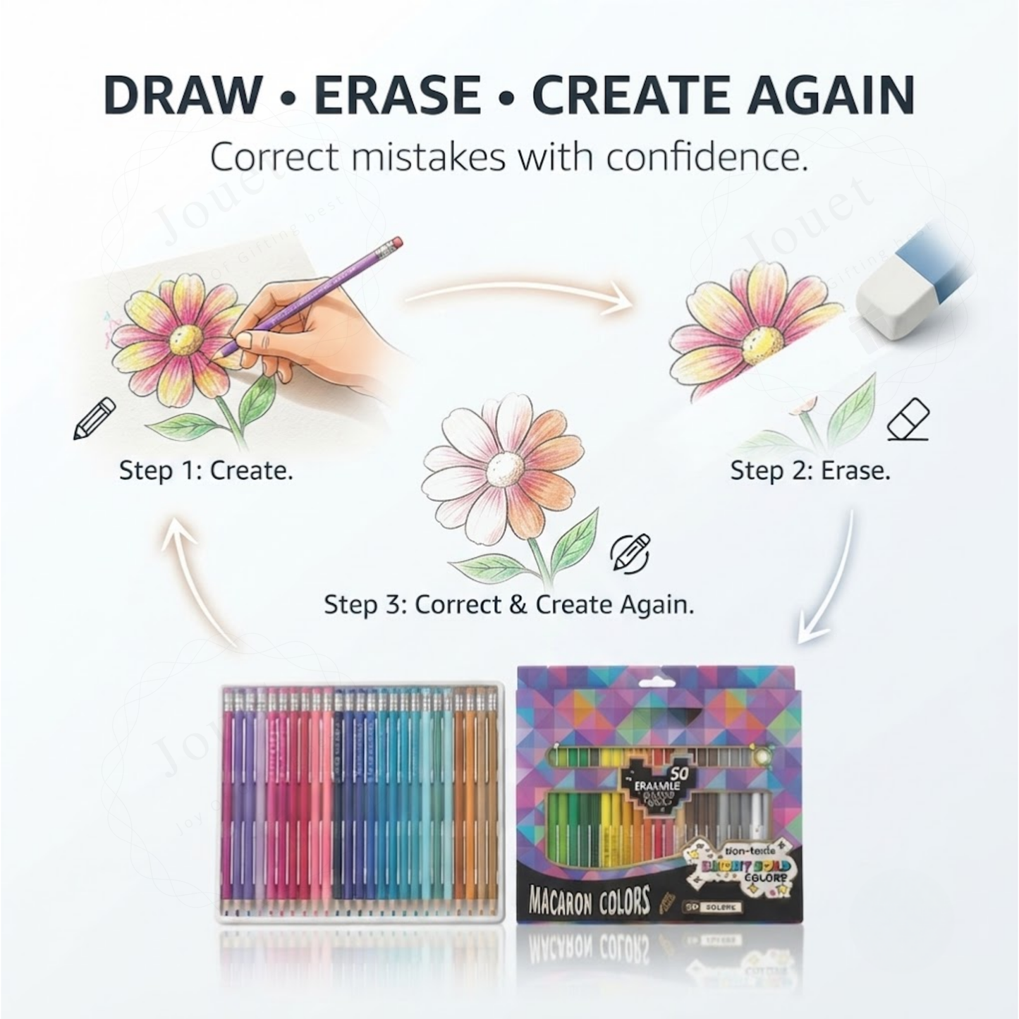 50-Piece Erasable Colored Pencils Set | Pre-Sharpened Non-Toxic Coloring Pencils with Built-In Erasers