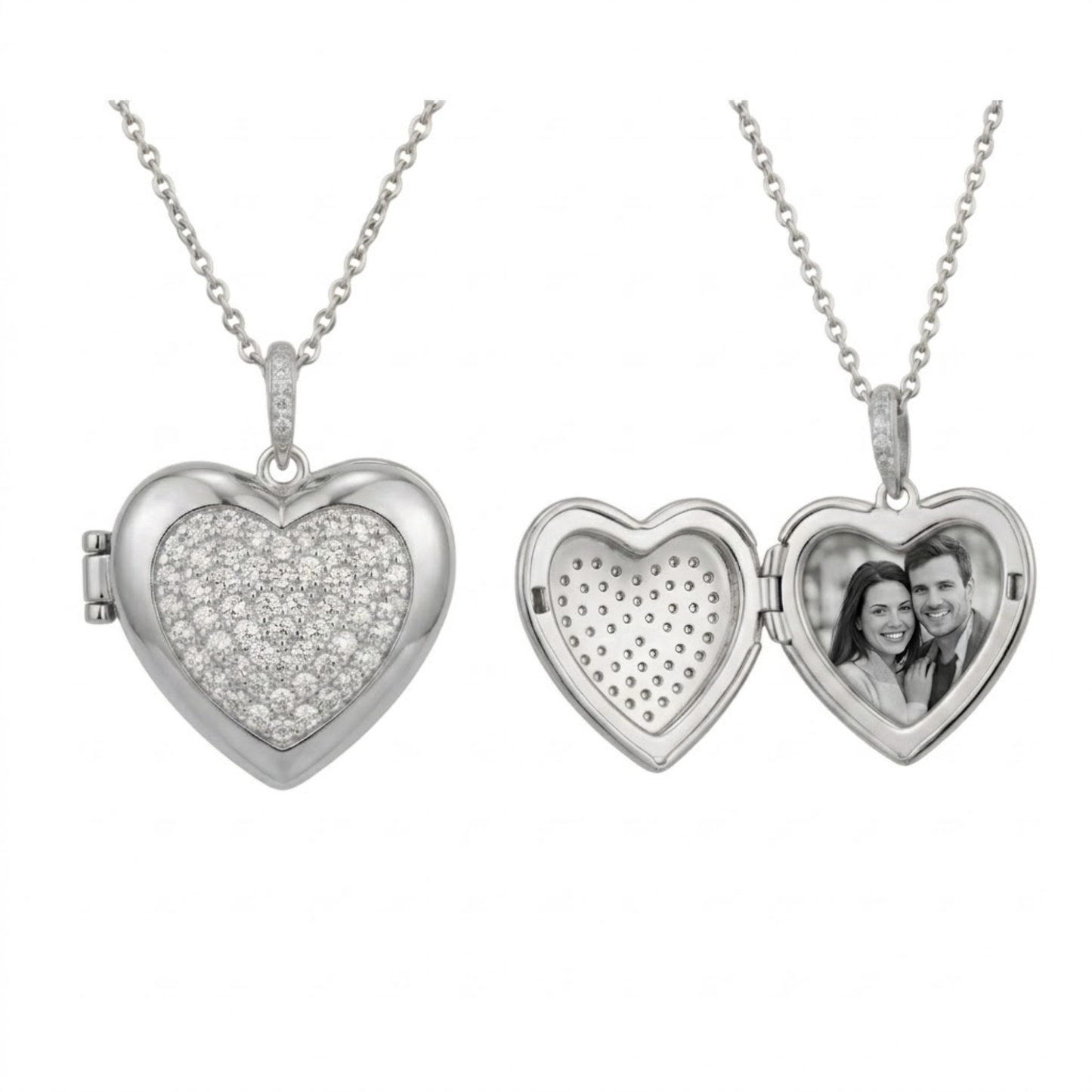 Personalized Heart Photo Locket Necklace for Women with Crystal Heart Design, Stainless Steel Waterproof Custom Picture Pendant Gift for Her