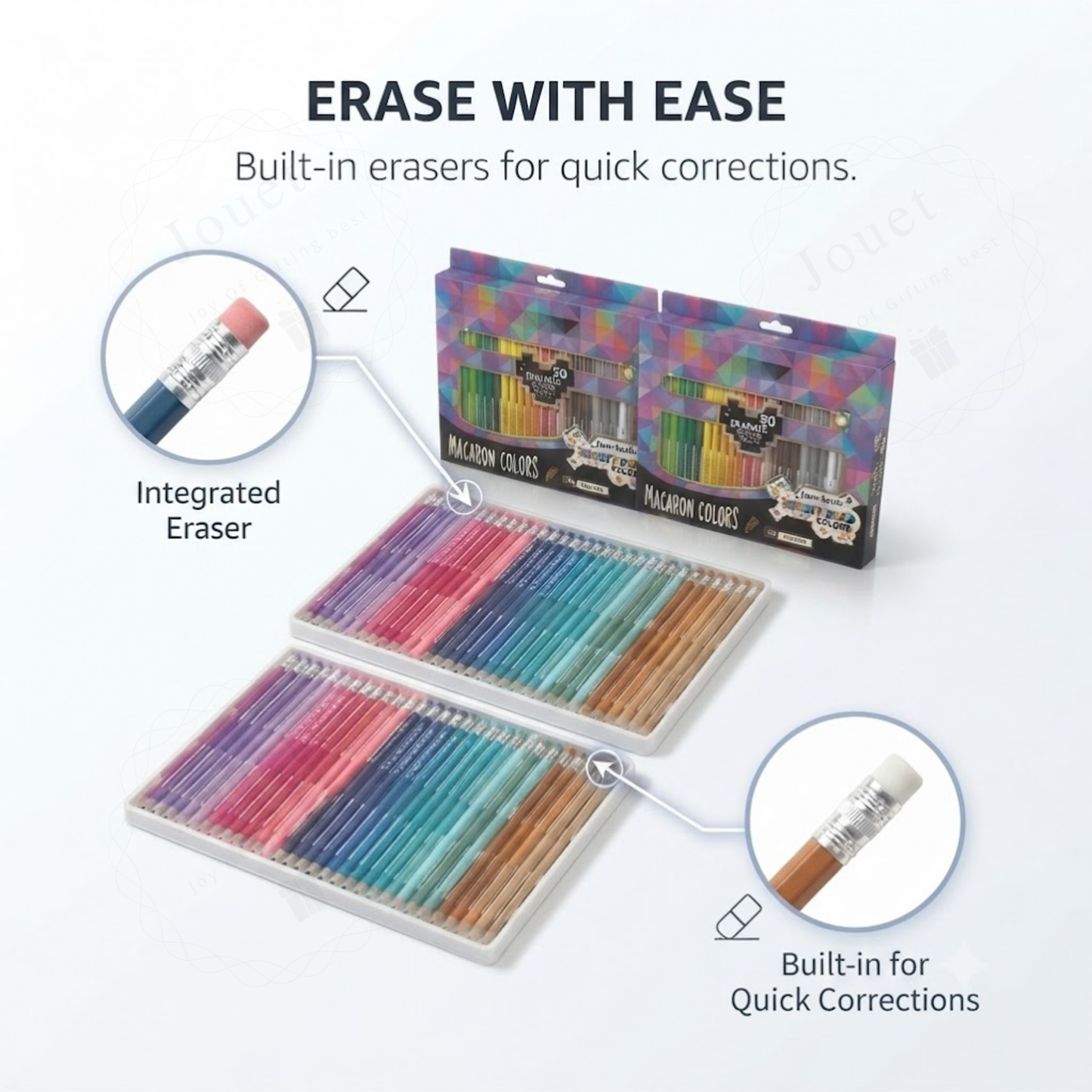 50-Piece Erasable Colored Pencils Set | Pre-Sharpened Non-Toxic Coloring Pencils with Built-In Erasers