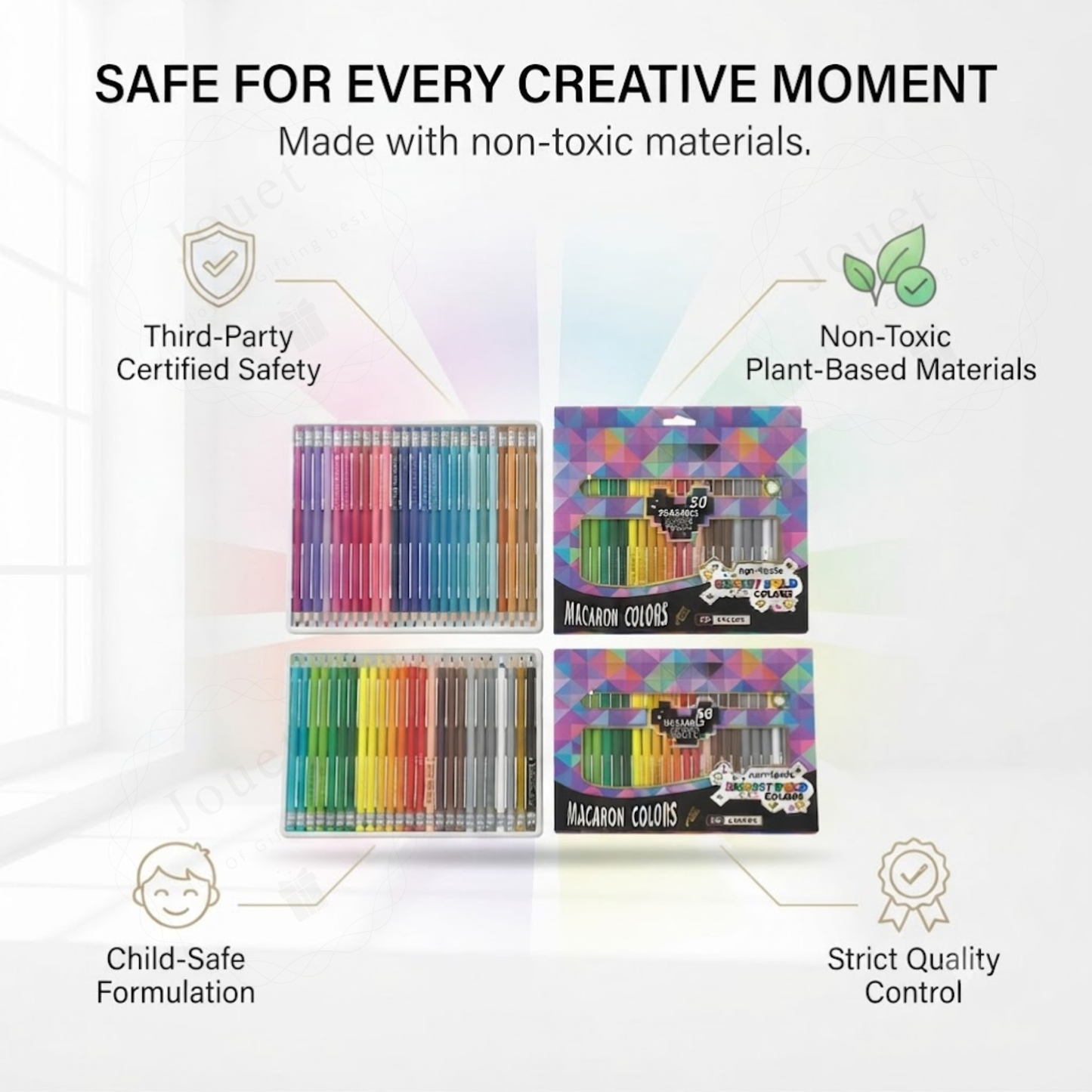 50-Piece Erasable Colored Pencils Set | Pre-Sharpened Non-Toxic Coloring Pencils with Built-In Erasers