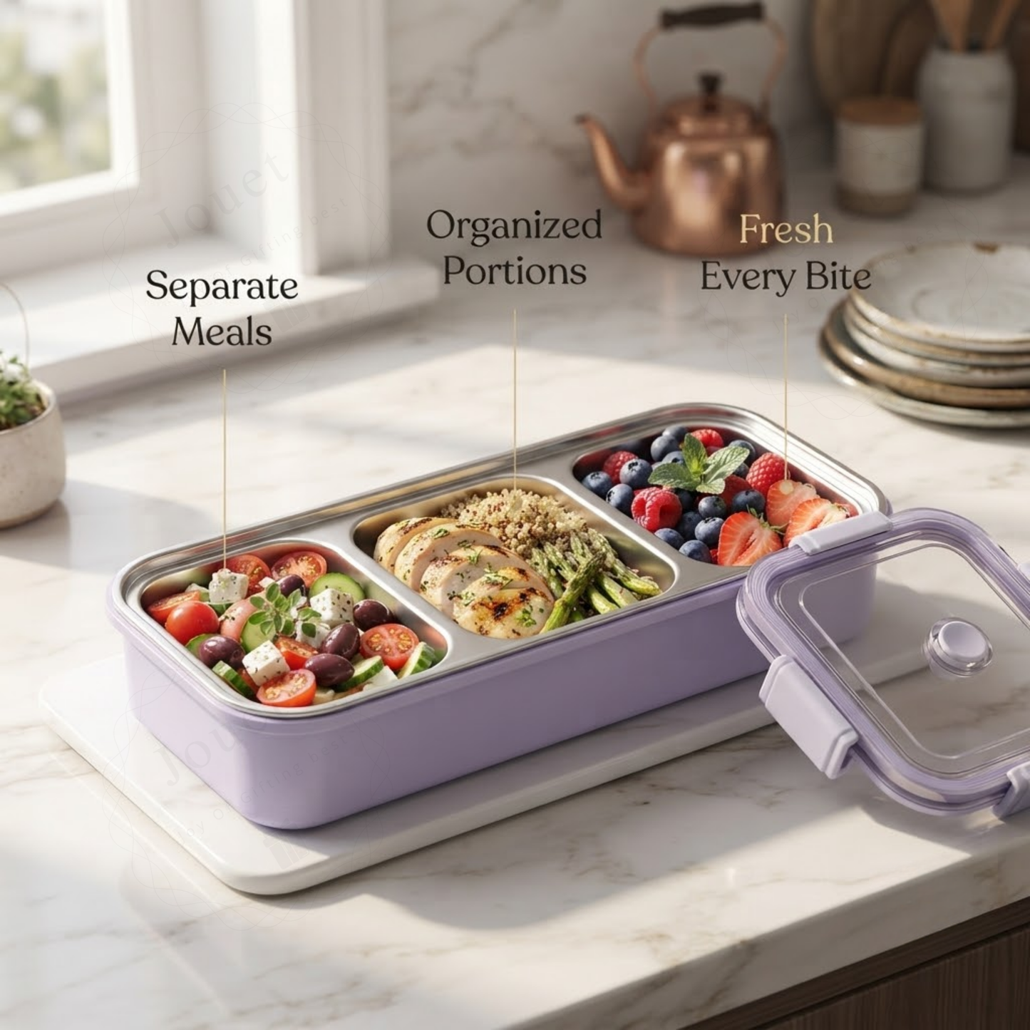 Multi Compartment Stainless Steel Bento Lunch Box for School, Office & Travel