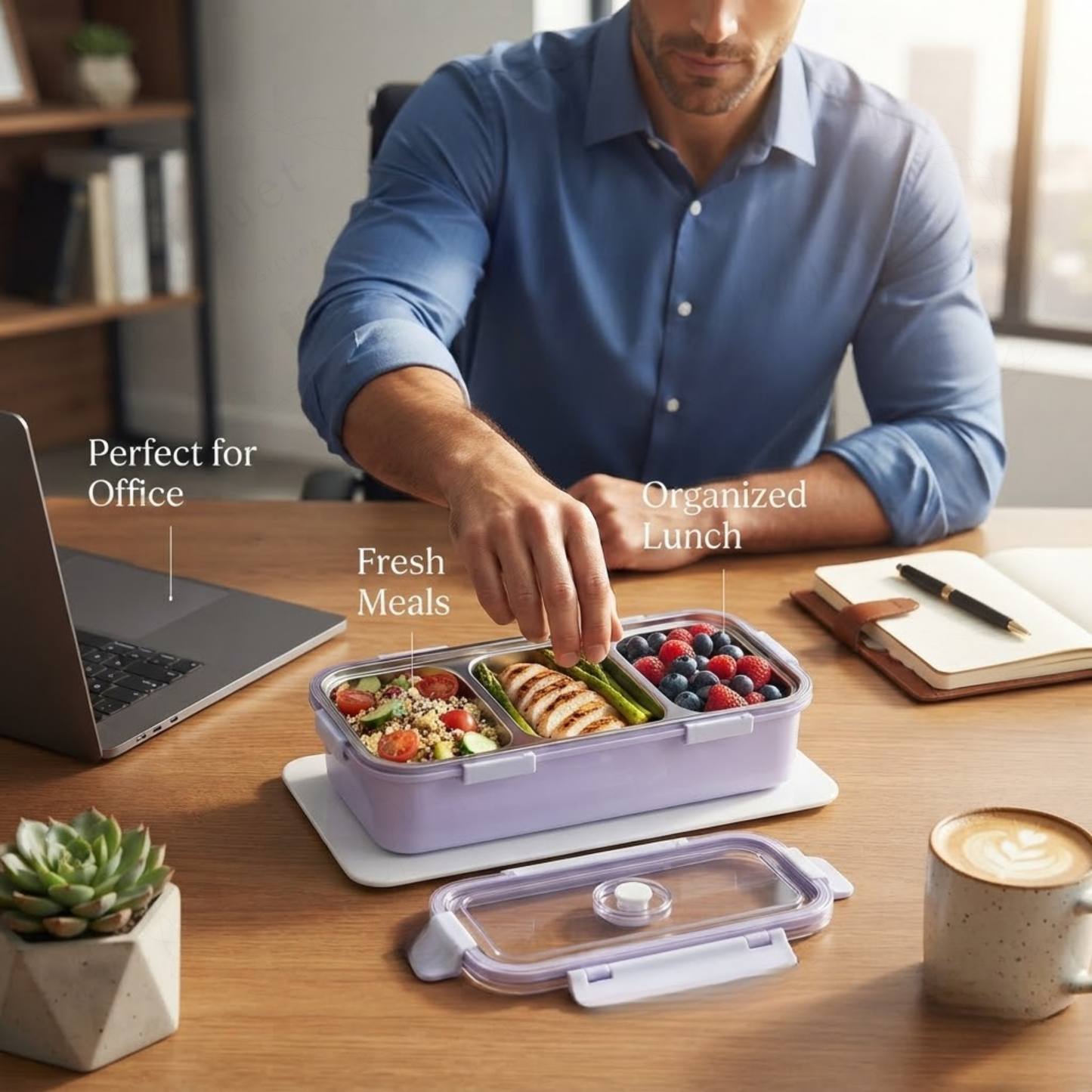 Multi Compartment Stainless Steel Bento Lunch Box for School, Office & Travel
