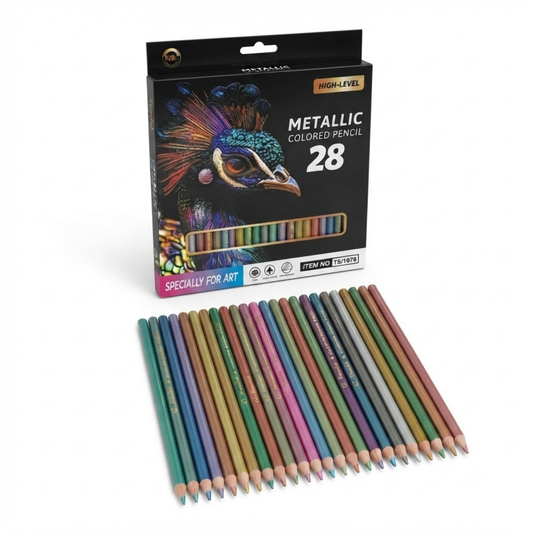 28-Piece Metallic Colored Pencils Set | Pre-Sharpened Shimmer Art Pencils with 3.0mm Break-Resistant Lead