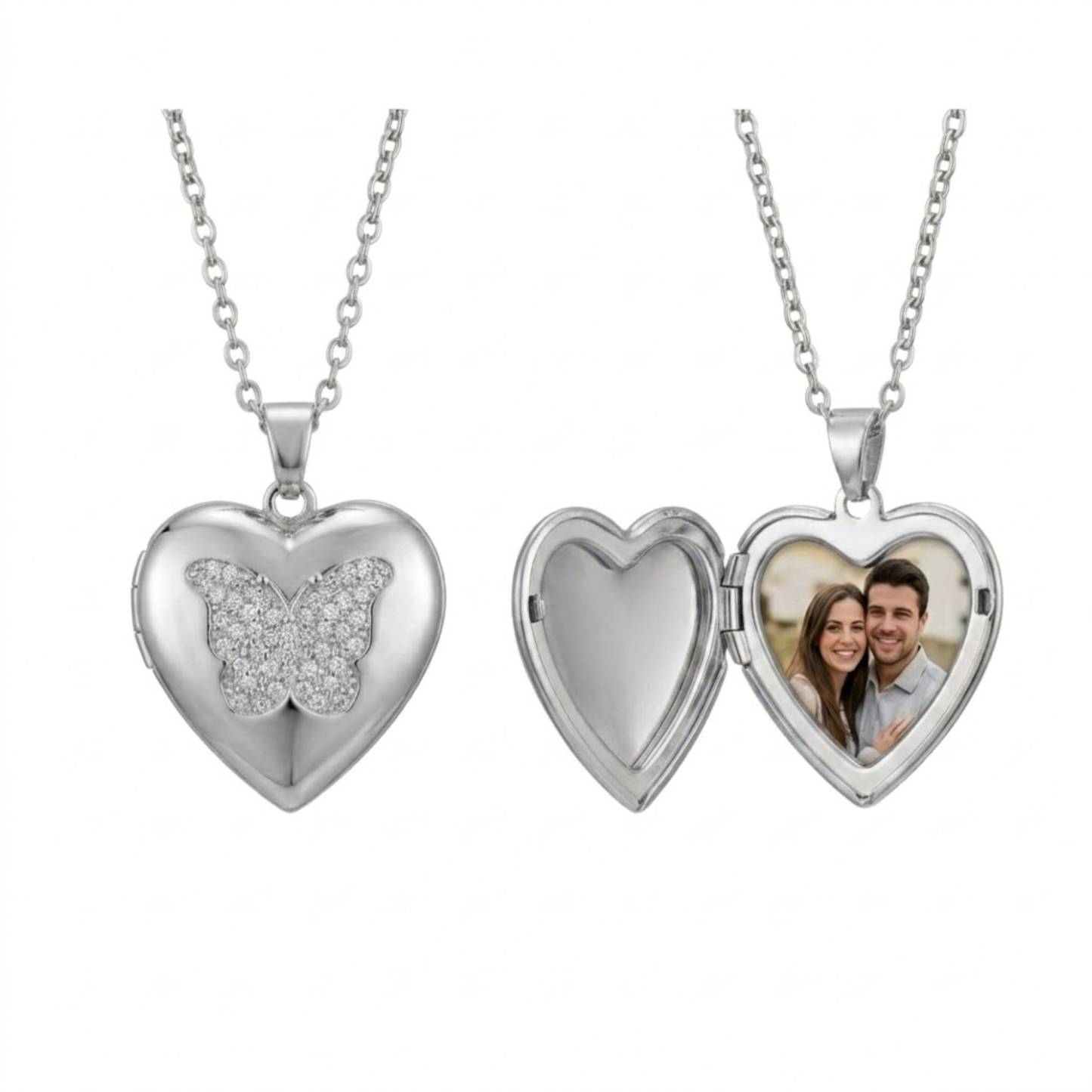 Personalized Heart Picture Locket Necklace for Women with Crystal Design, Stainless Steel Waterproof Custom Photo Pendant Gift for Her