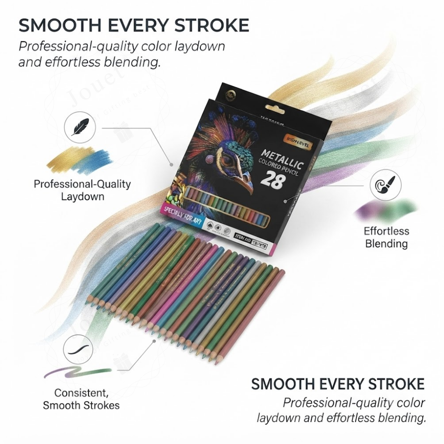 28-Piece Metallic Colored Pencils Set | Pre-Sharpened Shimmer Art Pencils with 3.0mm Break-Resistant Lead