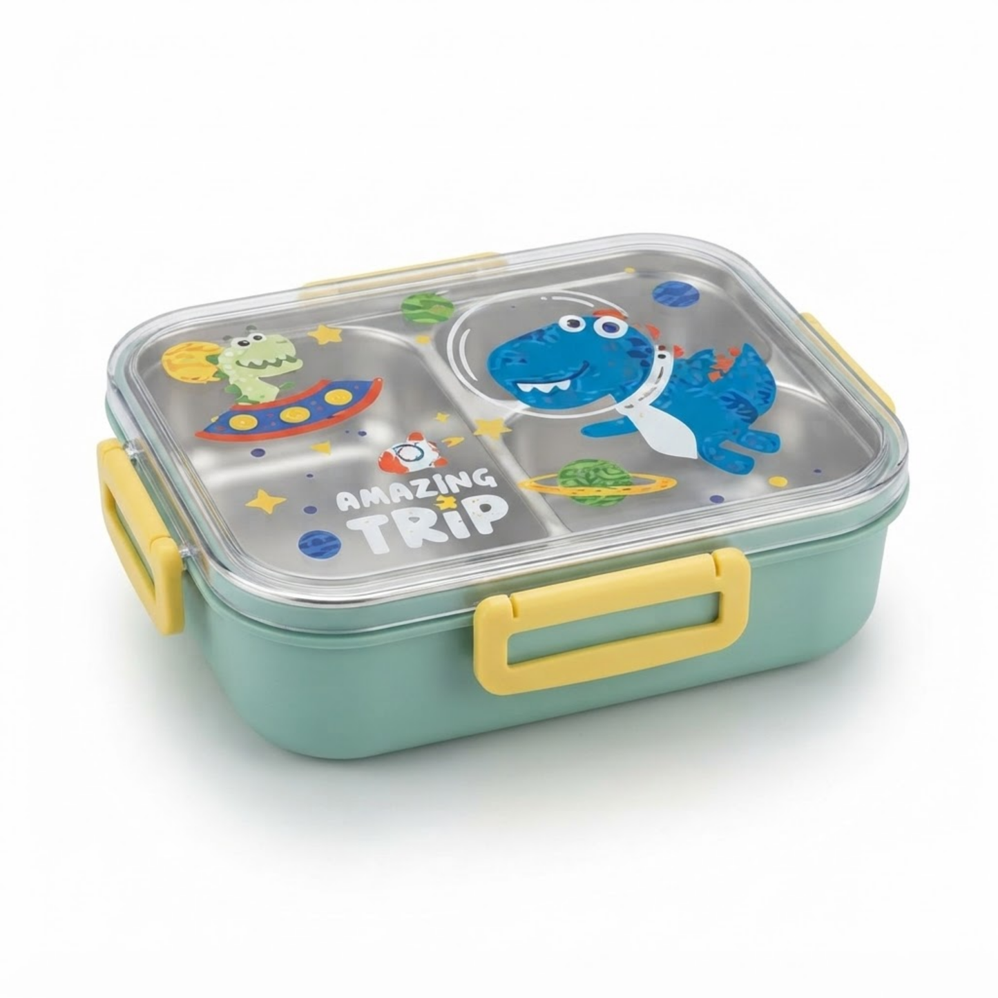 750ml Kids Stainless Steel Lunch Box with 3 Compartments for School & Travel