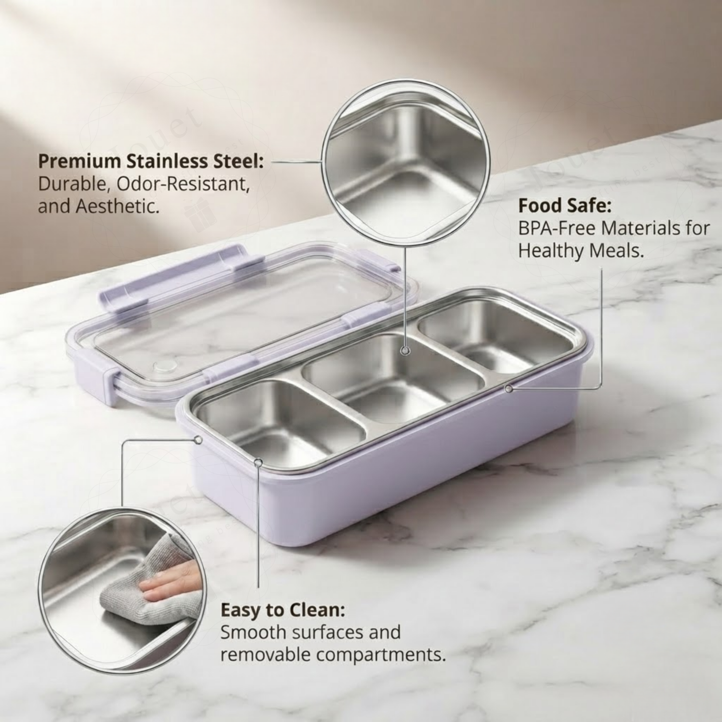 Multi Compartment Stainless Steel Bento Lunch Box for School, Office & Travel