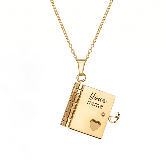 Personalized Book Locket Necklace with Custom Engraved Message, Mini Book Pendant Keepsake Jewelry Gift for Women & Men