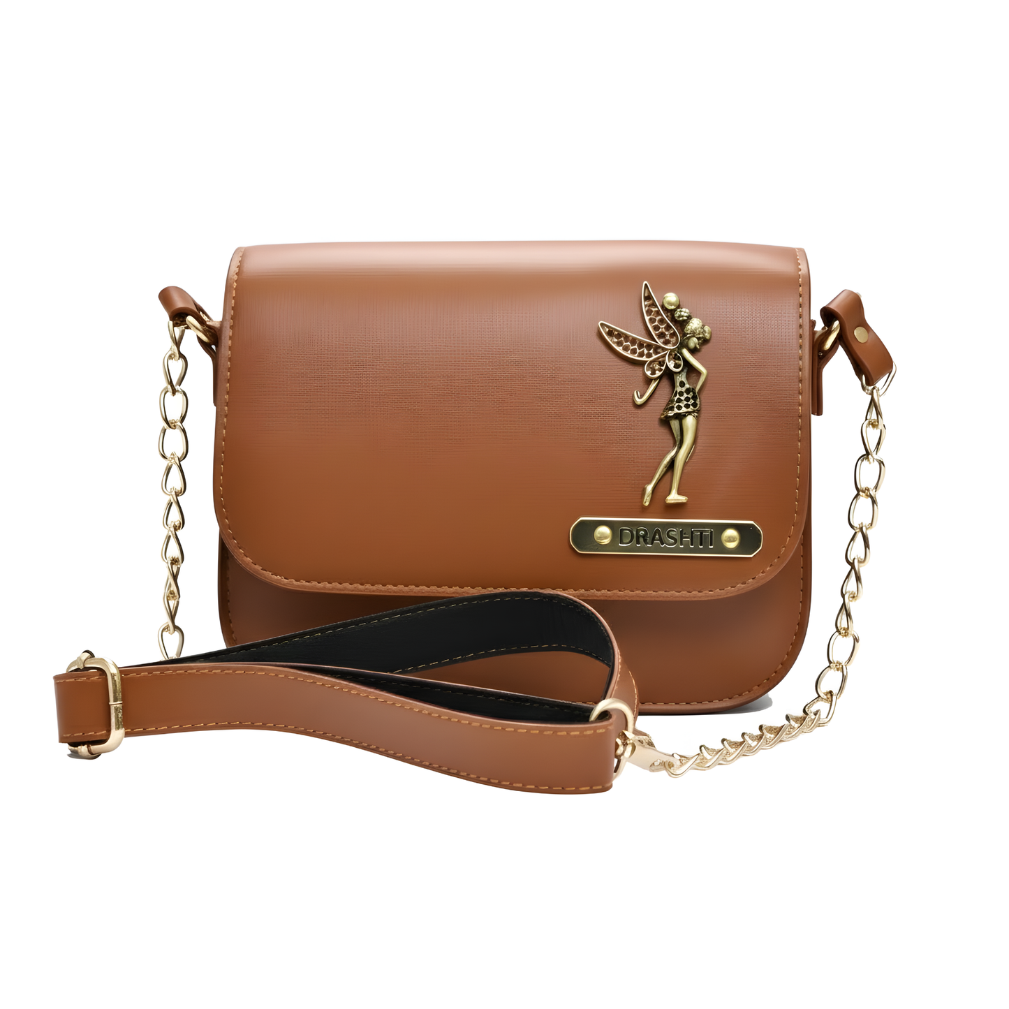 Personalized Faux Leather Sling Bag for Women with Custom Name & Charm, Mini Crossbody Bag with Chain Strap, 19.5 x 6 x 16.5 cm