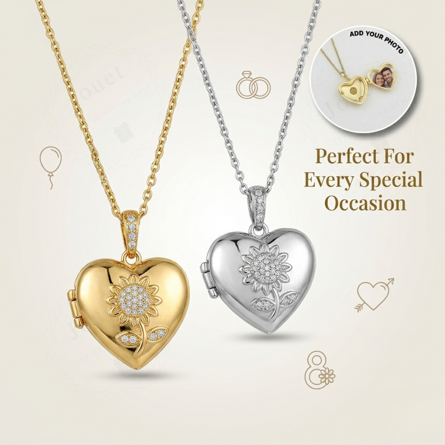 Personalized Heart Photo Locket Necklace for Women with Crystal Sunflower Design, Stainless Steel Waterproof Jewelry Gift for Her