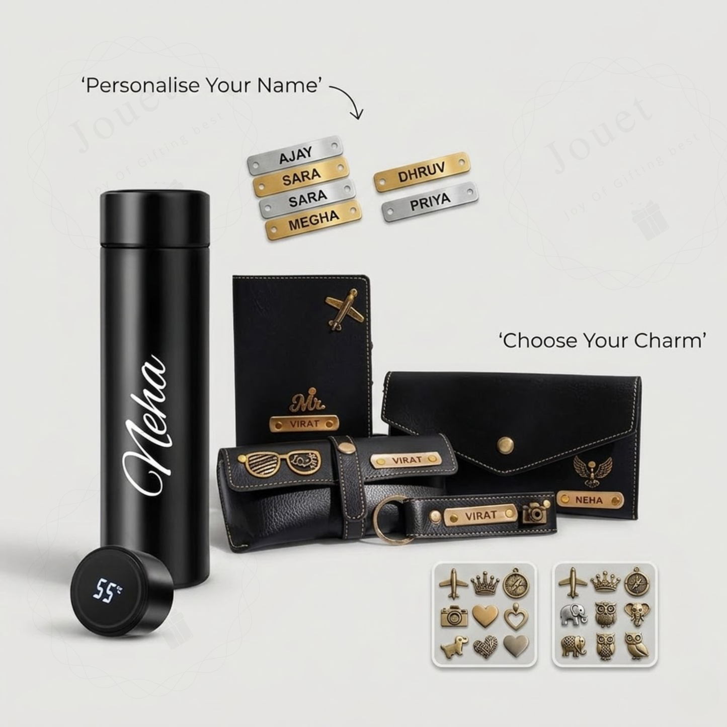 Personalized Wallet & Purse Gift Set for Women with Smart Bottle & Name Charm