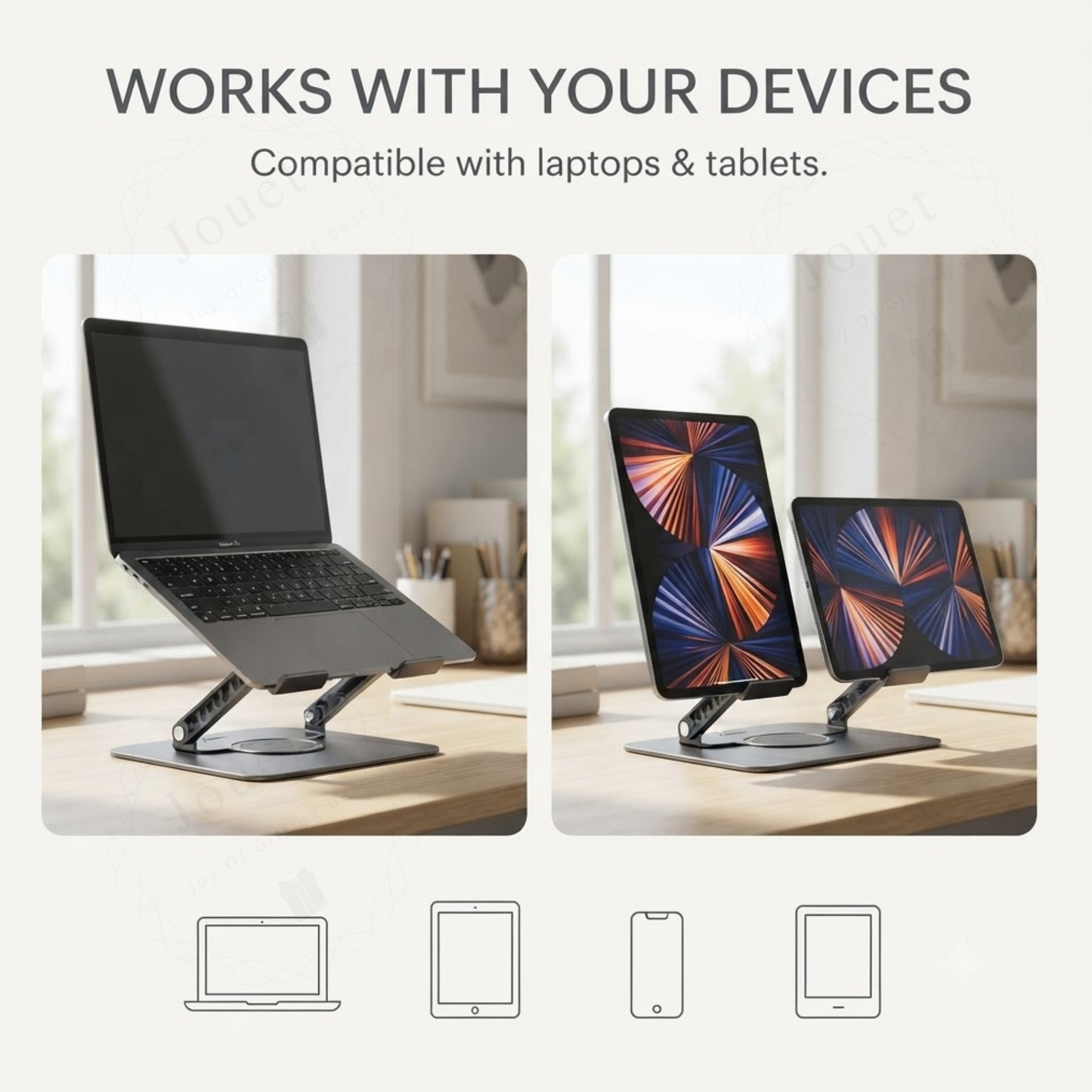 360° Rotating Adjustable Laptop Stand | Aluminum Ergonomic Stand for 10–17.3" Laptops & Tablets