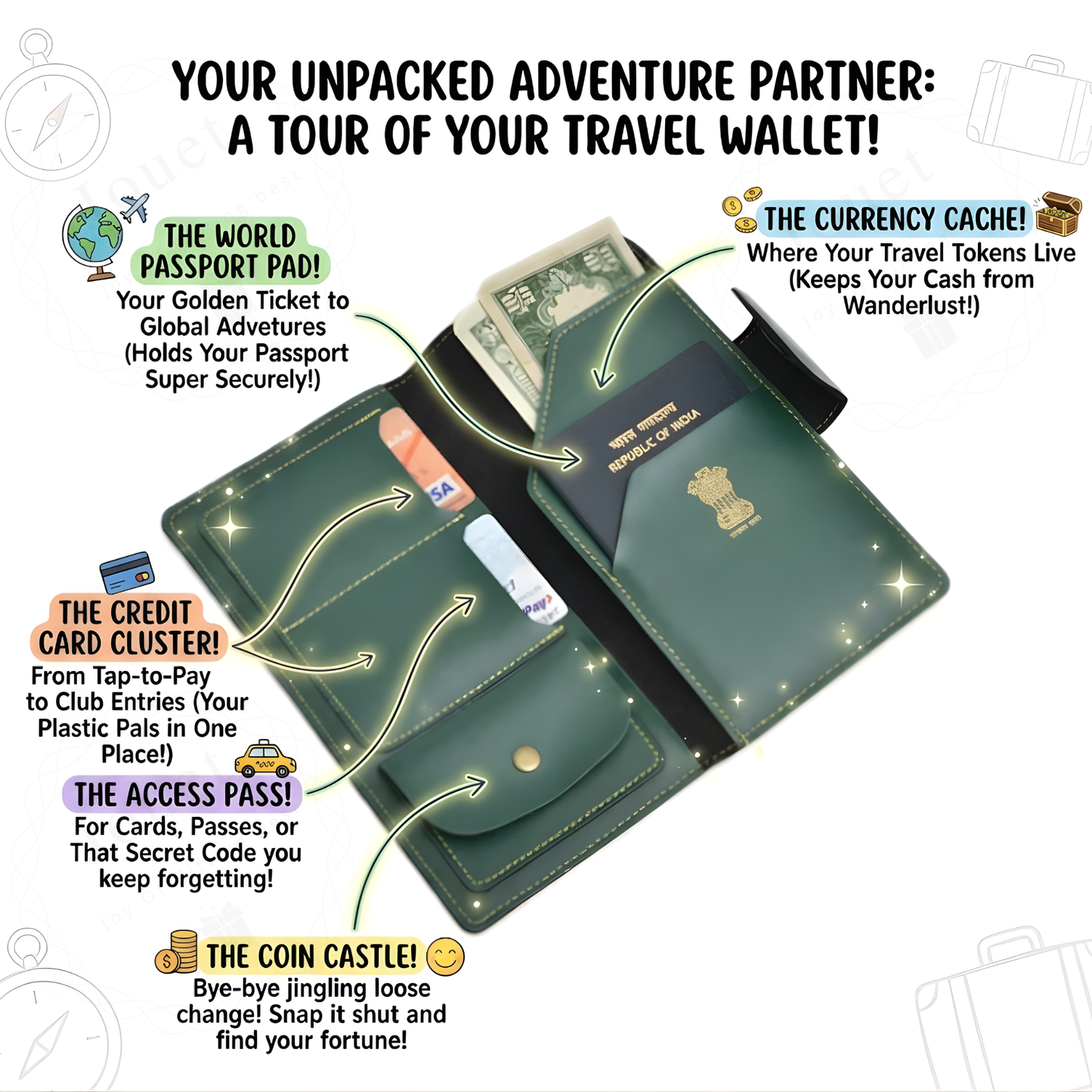 Personalised Travel Wallet, Faux Leather, with Name Plate and Charms, Passport Organiser