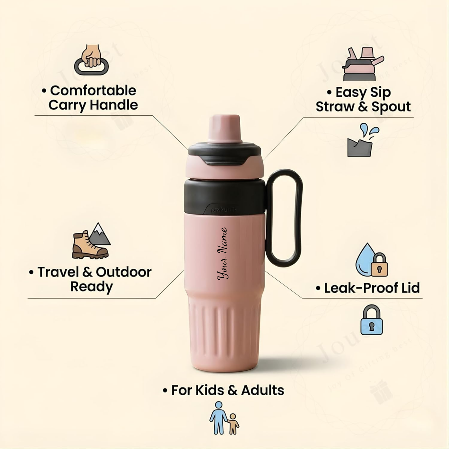 Personalized 750ml Thermos Flask with Name, Stainless Steel Insulated Bottle with Handle & Straw, Leakproof Travel Coffee Bottle