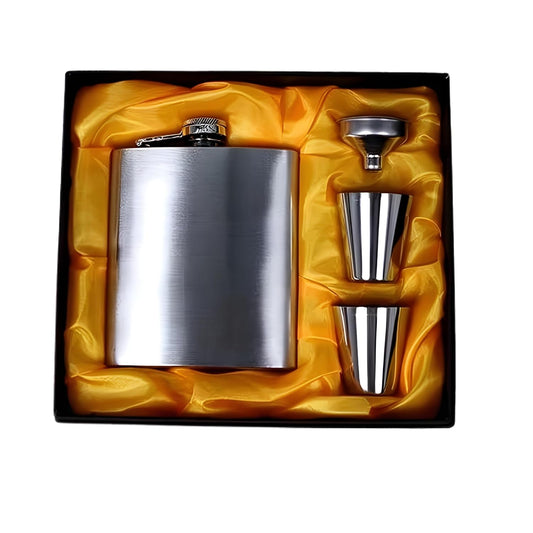 Personalized 210ml Stainless Steel Hip Flask Gift Set – Custom Name or Logo Engraving with 2 Shot Glasses & Funnel