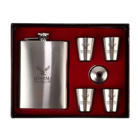 Personalized Stainless Steel Hip Flask Gift Set – Custom Name or Logo Engraving with Shot Glasses & Funnel