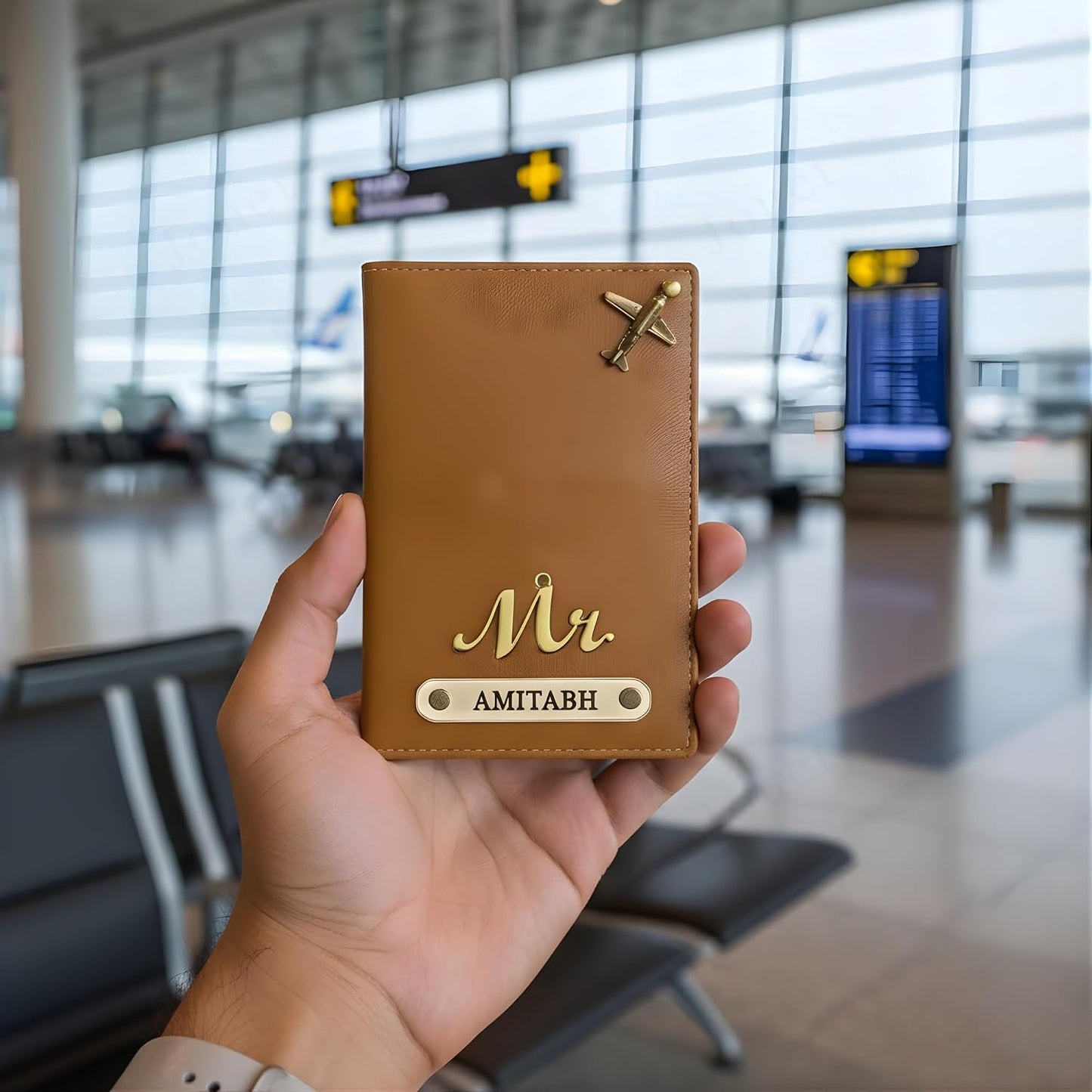 Custom Name Passport Holder with Travel Charms, Slim Faux Leather Cover for Cards & Travel Documents