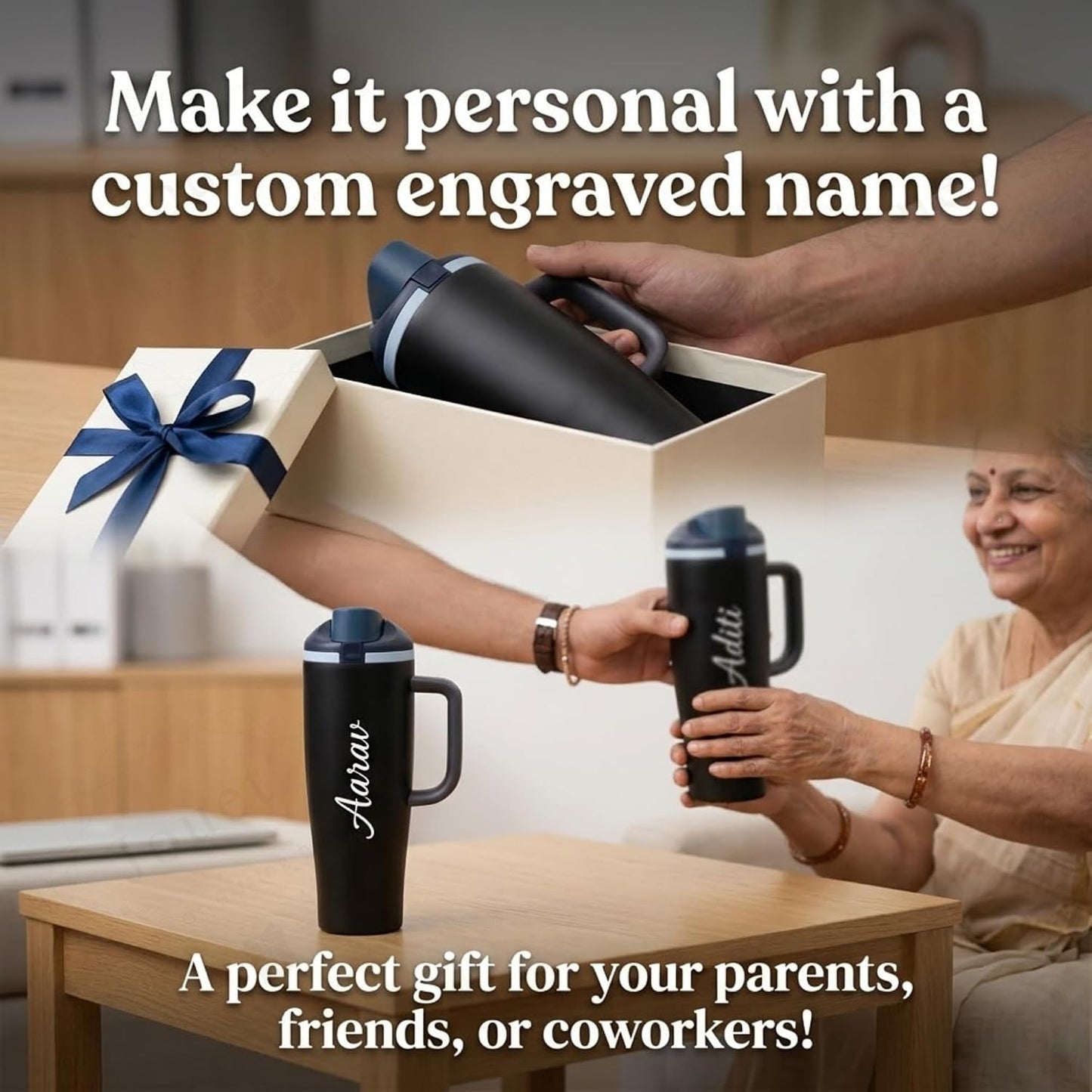 Personalized 1180ml Stainless Steel Tumbler with Name, Insulated Travel Mug with Handle & Spout Lid, Leak-Resistant Thermos