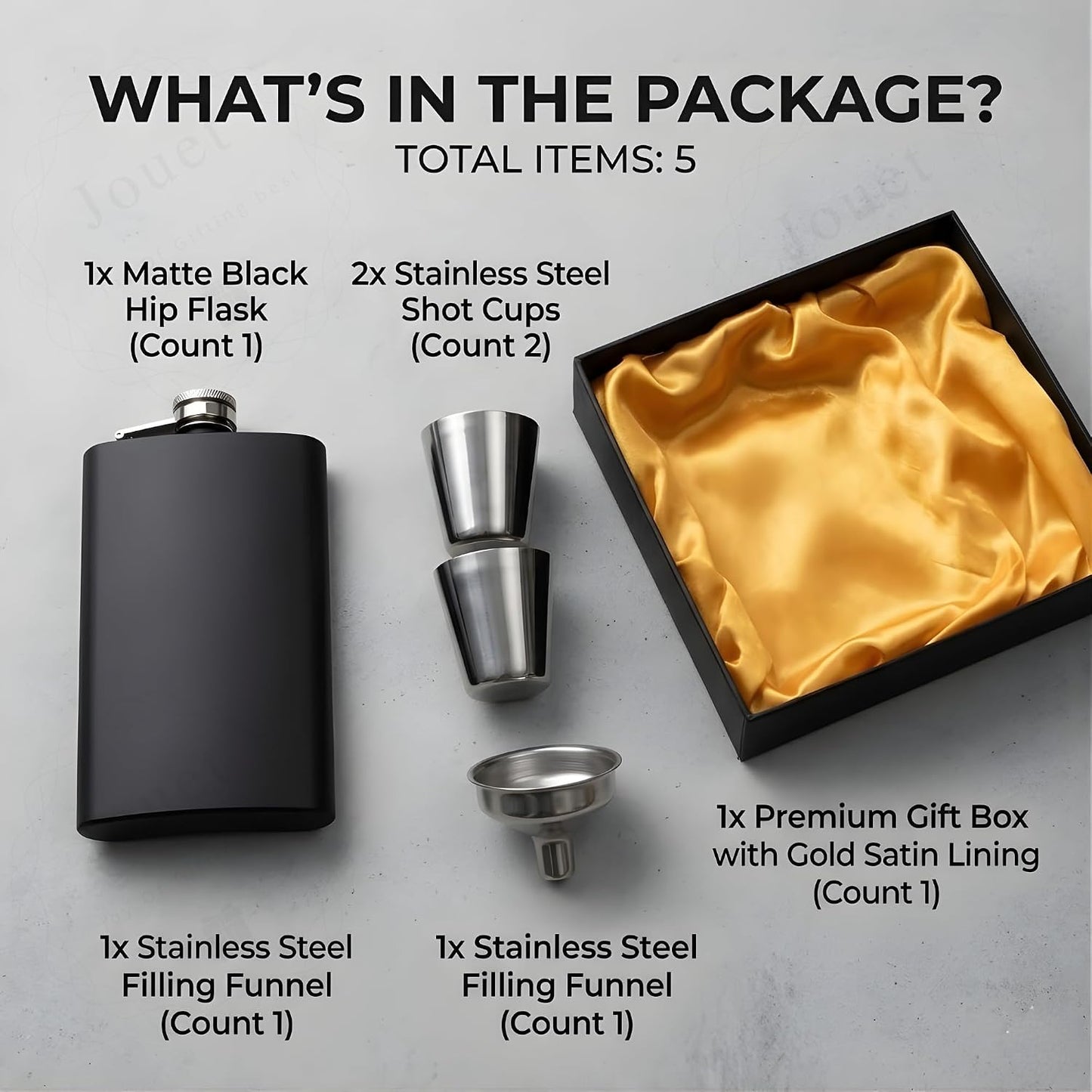Personalized Black Stainless Steel Hip Flask Gift Set – 210ml Engraved Flask with 2 Shot Glasses & Funnel