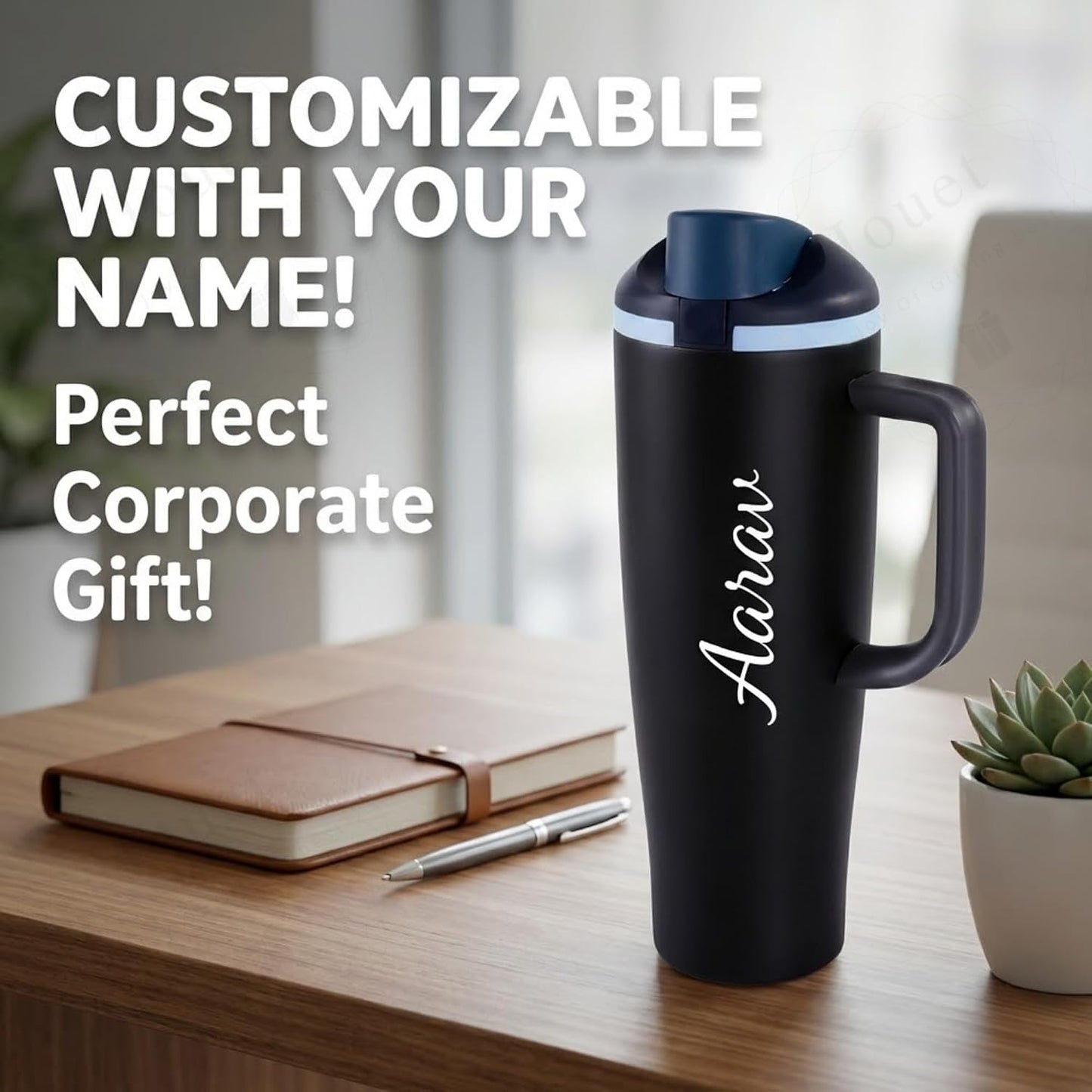 Personalized 1180ml Stainless Steel Tumbler with Name, Insulated Travel Mug with Handle & Spout Lid, Leak-Resistant Thermos