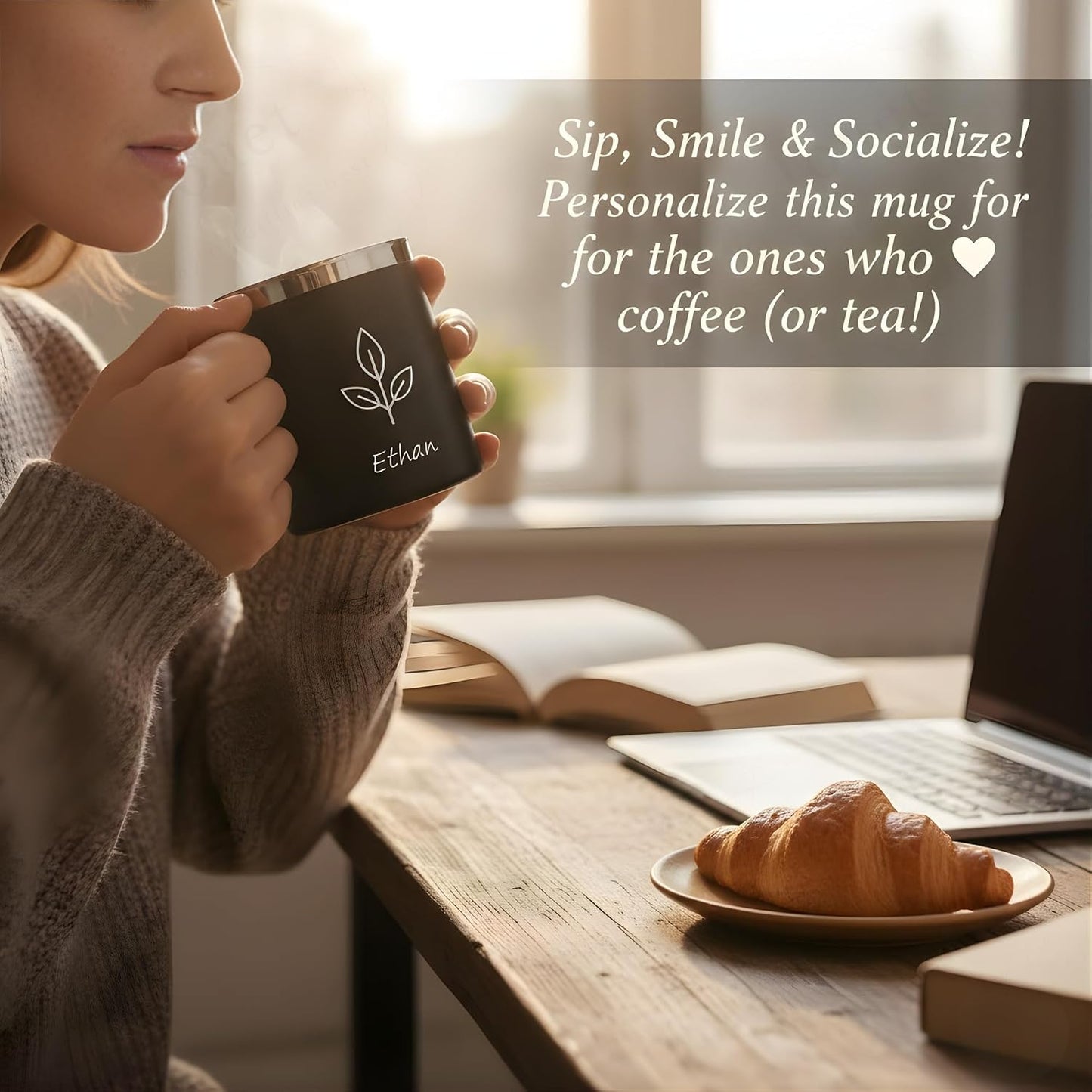 Personalised Stainless Steel Mug with Custom Engraving – 240ml, Black