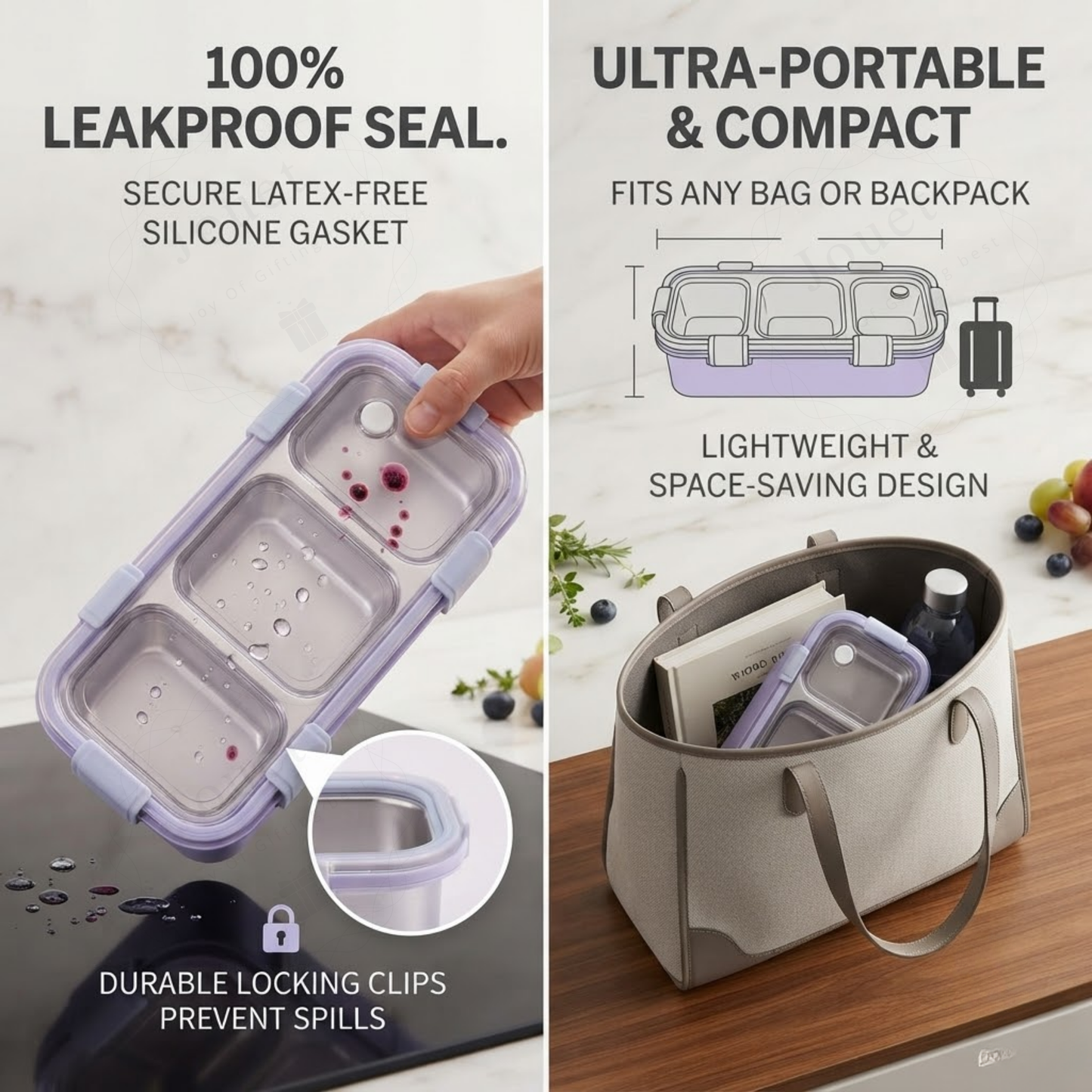 Multi Compartment Stainless Steel Bento Lunch Box for School, Office & Travel