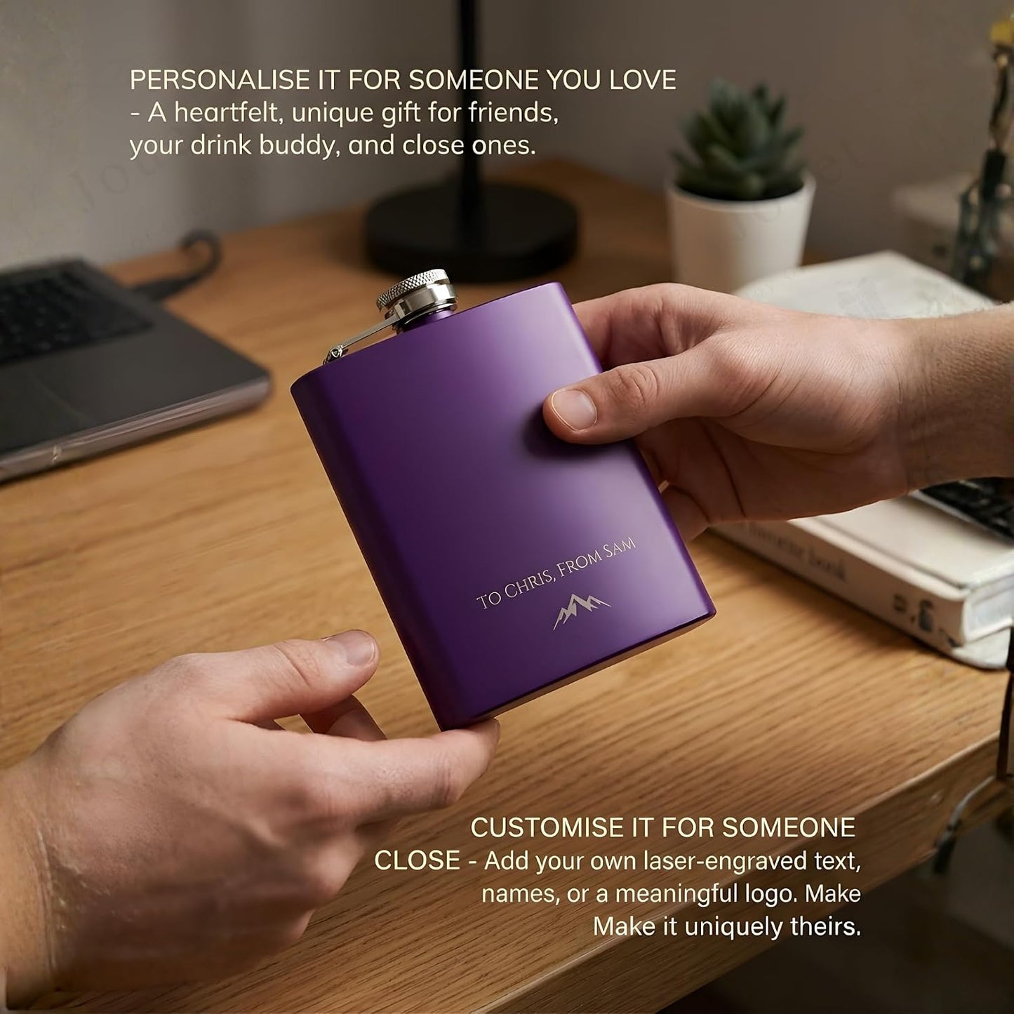 Personalised 240ml Stainless Steel Hip Flask with Custom Name Engraving, Leakproof Pocket Flask for Travel, Outdoor & Gifting