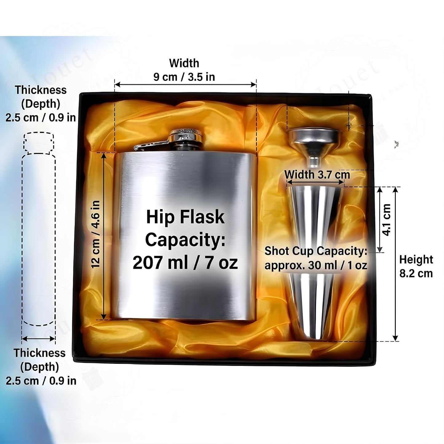 Personalized 210ml Stainless Steel Hip Flask Gift Set – Custom Name or Logo Engraving with 2 Shot Glasses & Funnel
