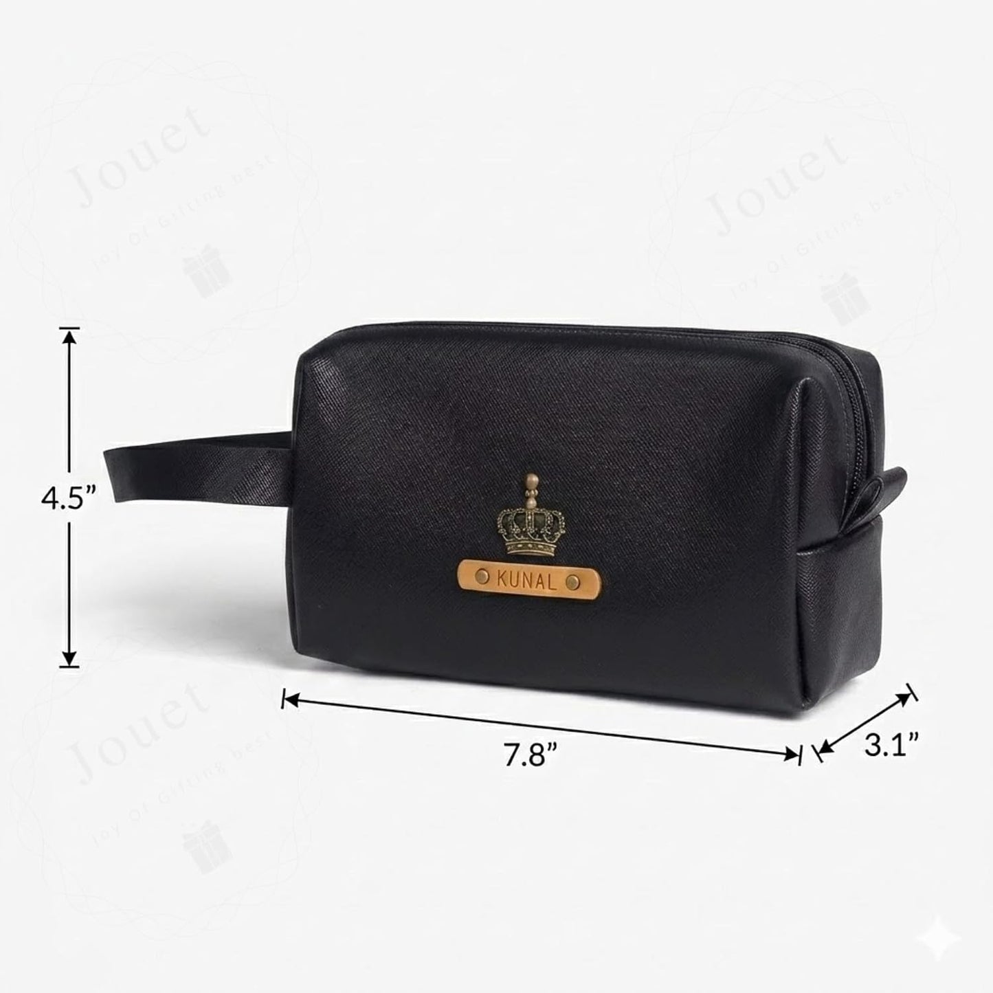 Personalized Synthetic Leather Travel Pouch with Custom Name Plate & Charm, Large Makeup and Toiletry Organizer