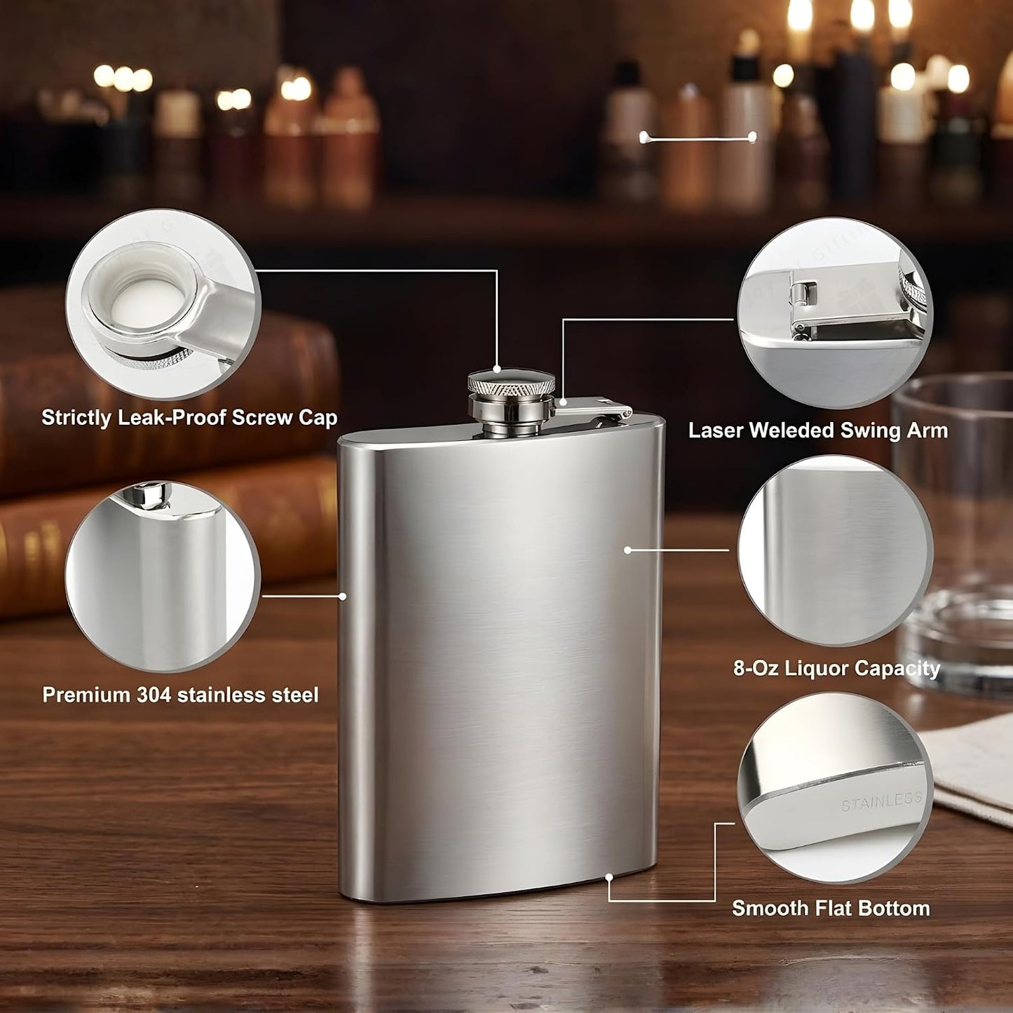 Personalised 240ml Stainless Steel Hip Flask with Custom Name Engraving, Leakproof Pocket Flask for Travel, Outdoor & Gifting